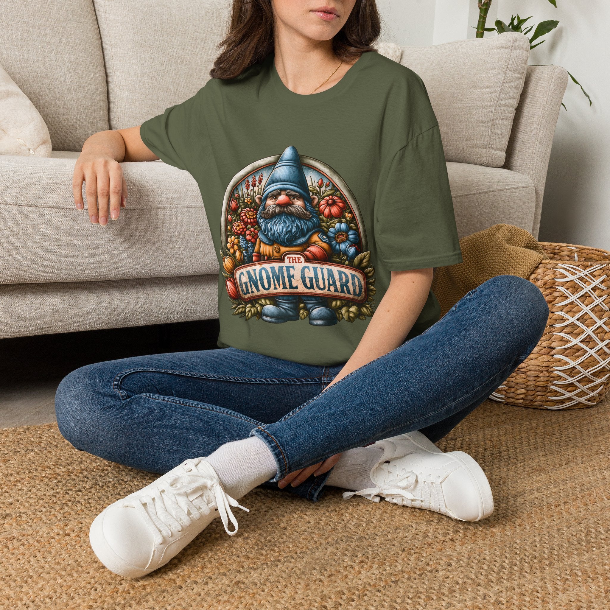Funny Gnome Guard Garden Emblem T-shirt