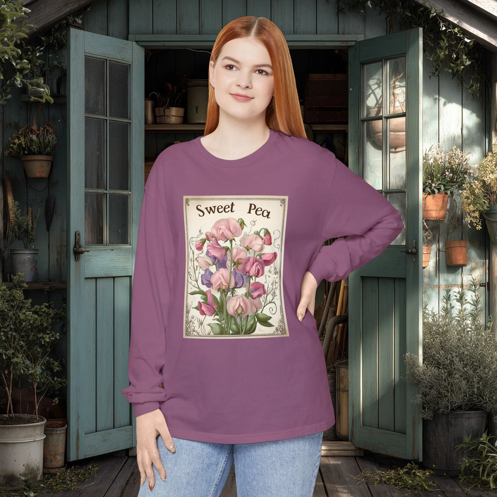 Sweet Peas Vintage Seed Packet Long Sleeve Tee