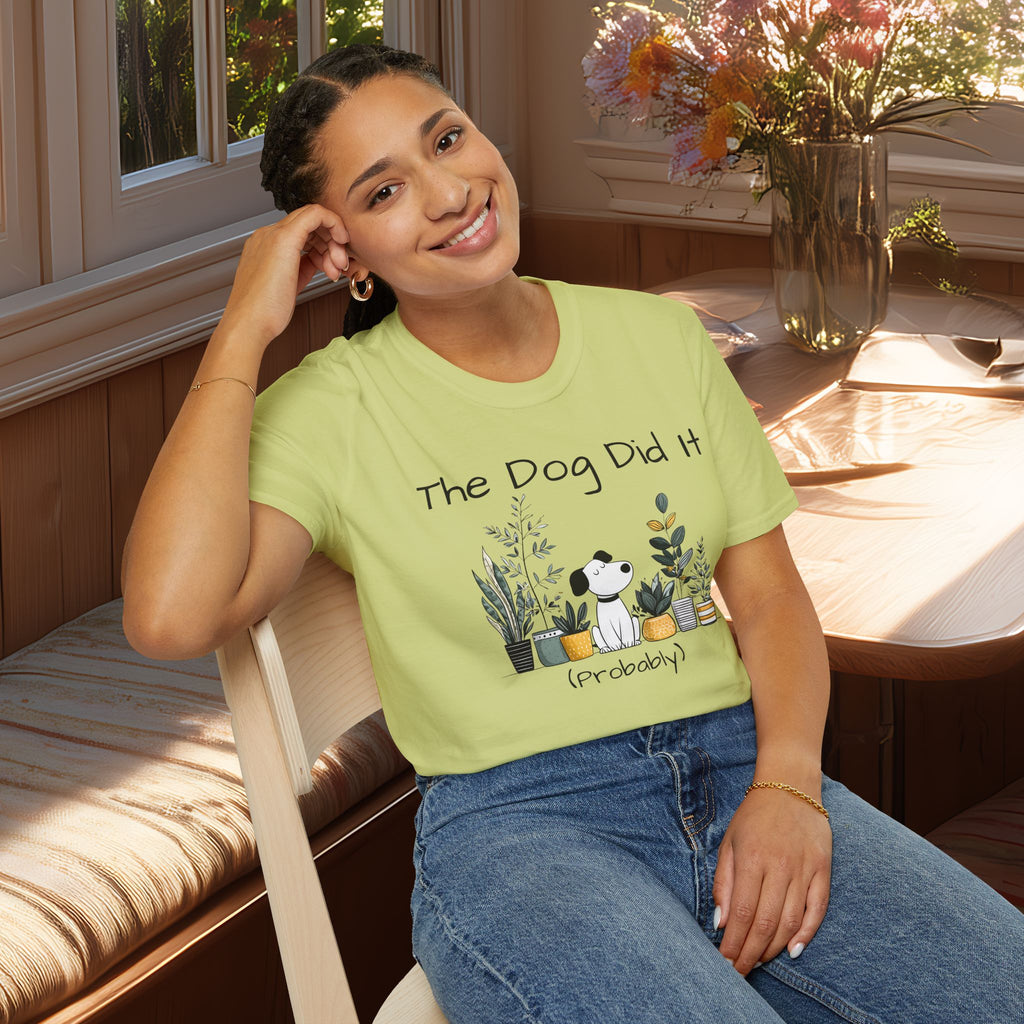 “The Dog Did It” T-Shirt – Perfect Gift for Dog Moms and Plant Lovers