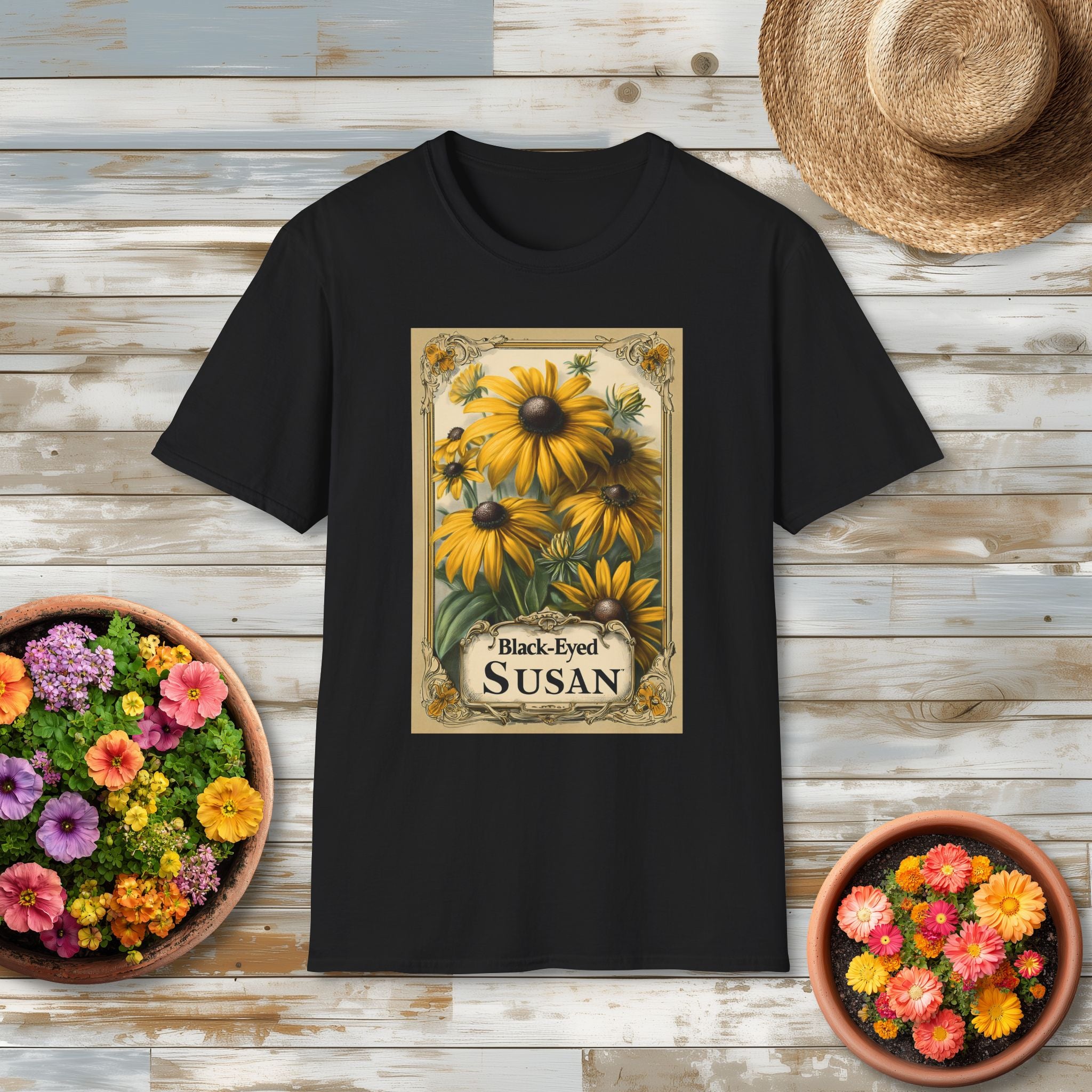 Vintage Black Eyed Susan Seed Packet T-Shirt for Gardeners