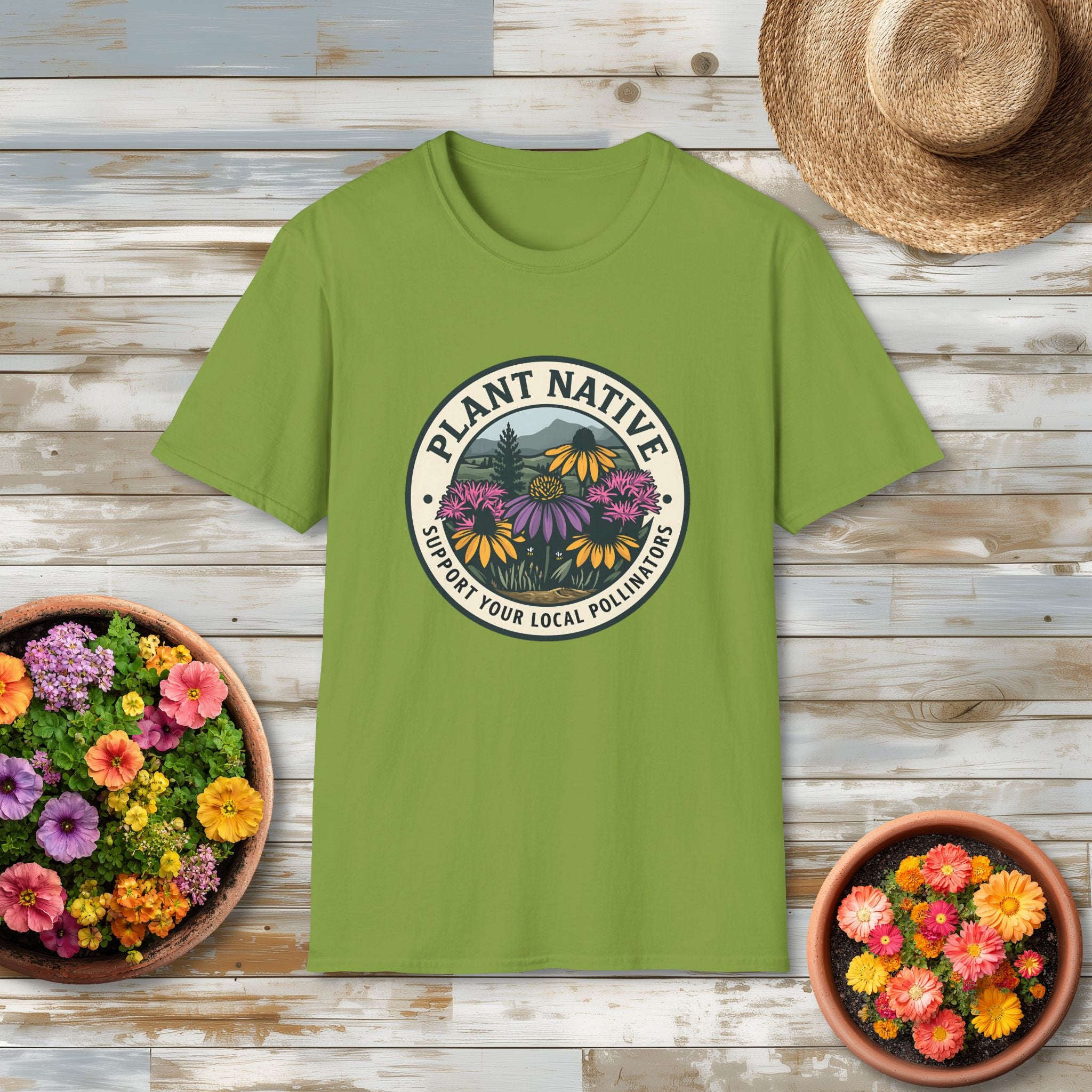 Plant Native Pollinator Garden Wildflower Emblem T-Shirt