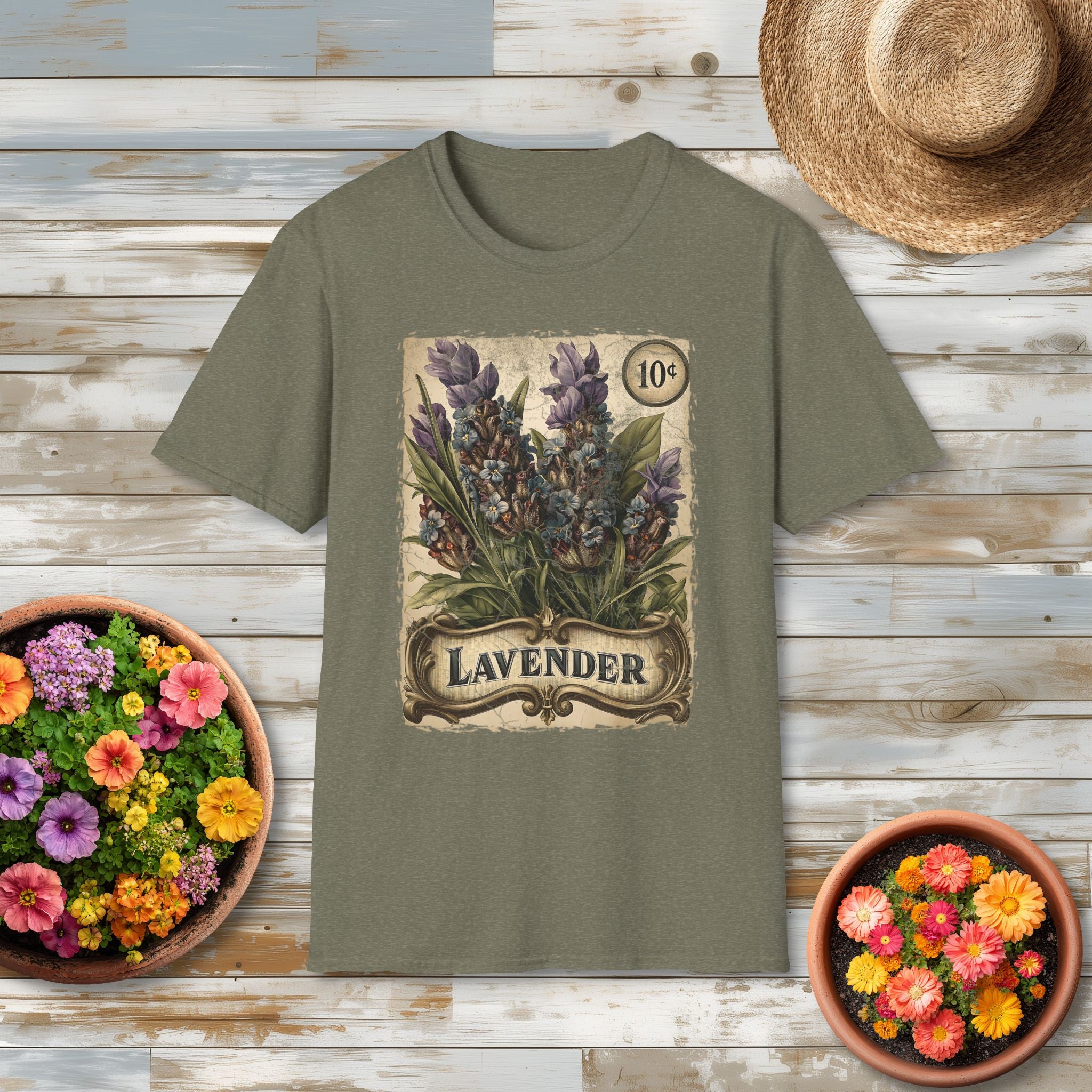 Lavender Seed Packet Vintage Garden Graphic T-Shirt for Flower Lovers