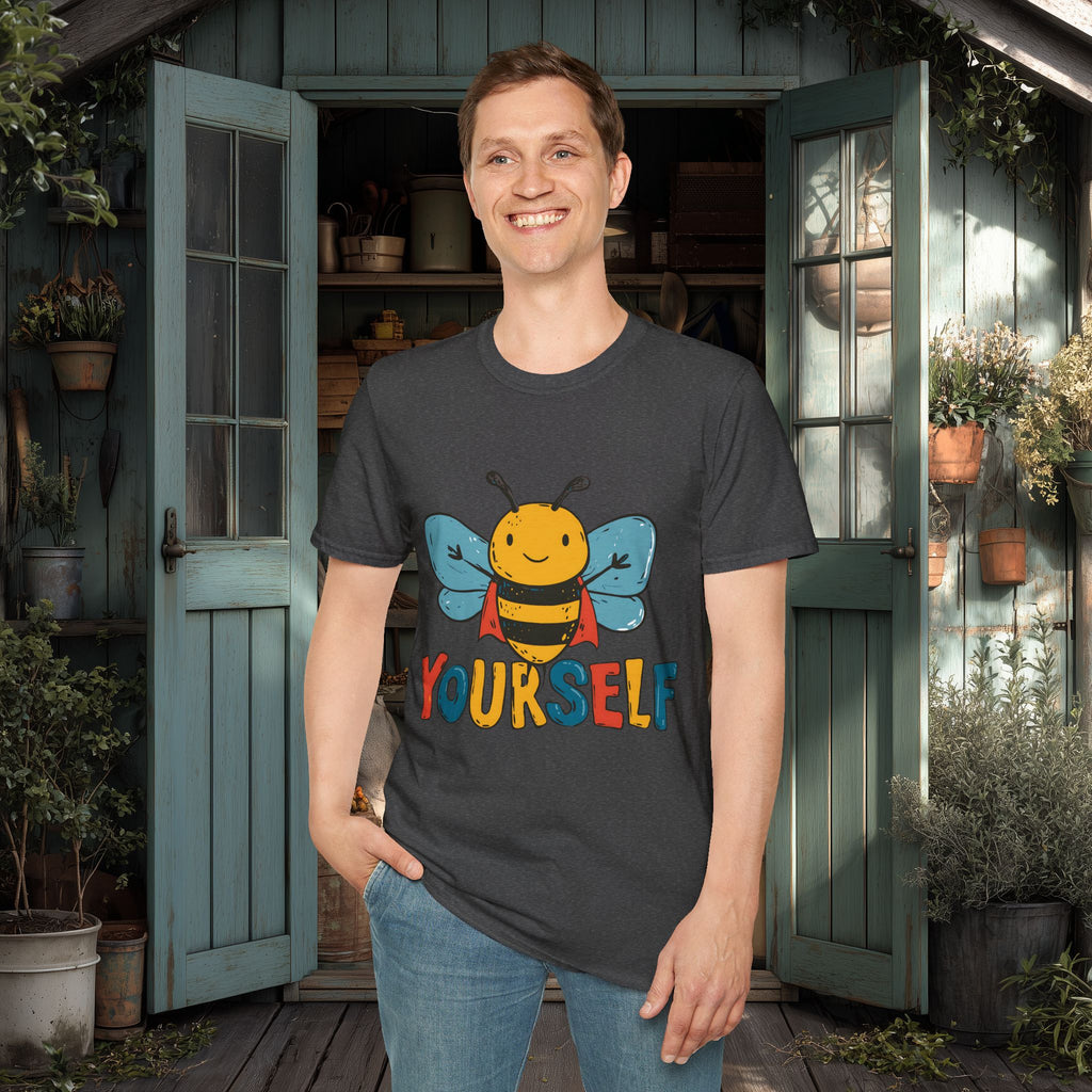 Cartoon Bee Yourself Unisex T-Shirt for Gardeners, Nature Lovers, Yoga Enthusiasts