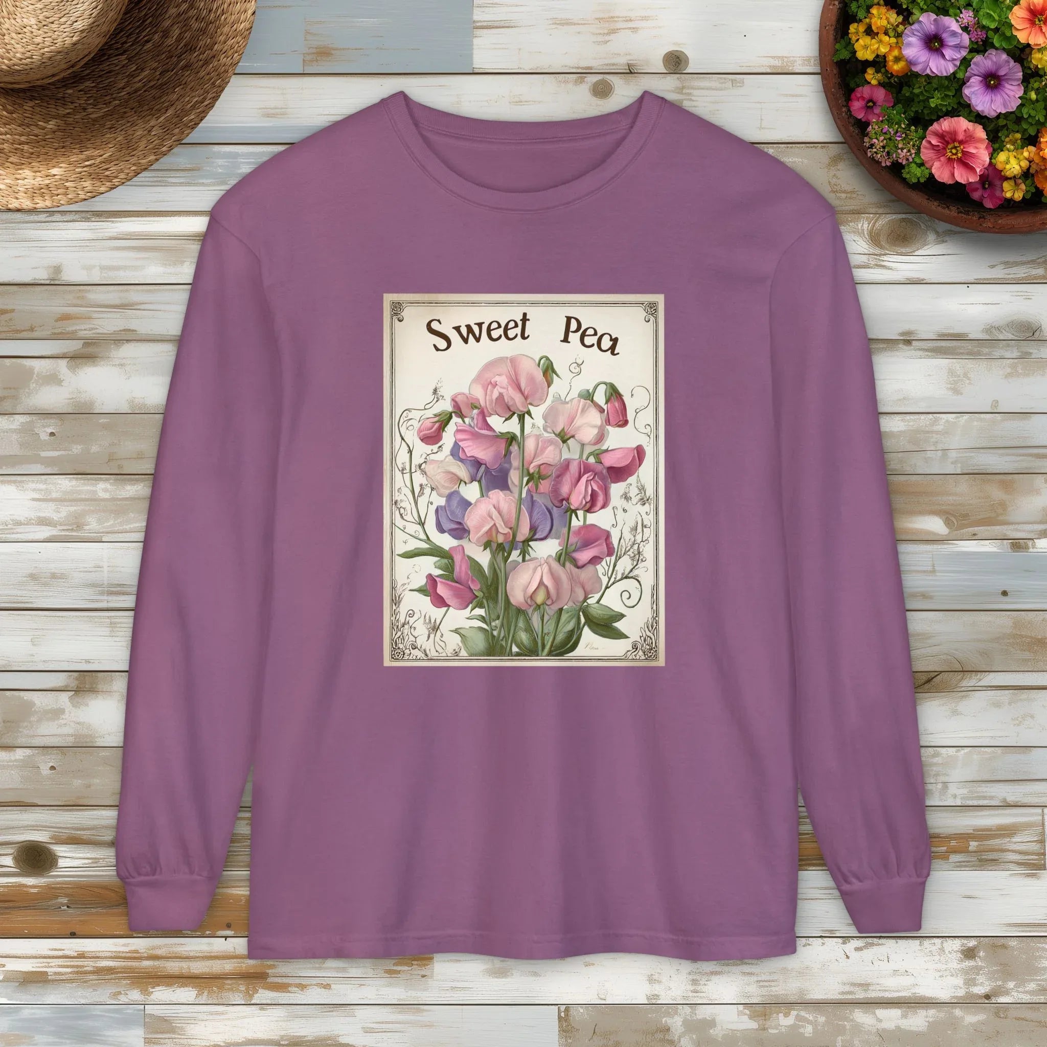 Sweet Peas Vintage Seed Packet Long Sleeve Tee