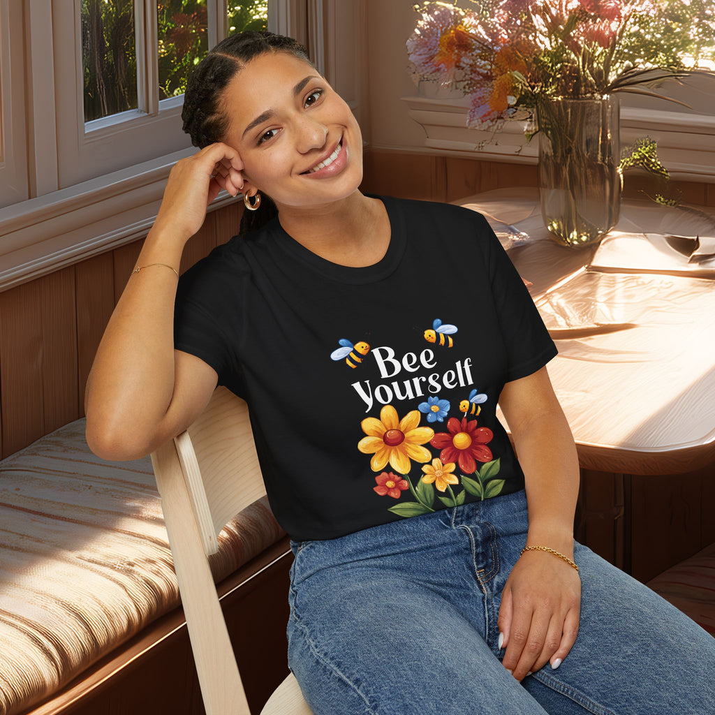 Bee Yourself Cartoon Bees and Flowers T-shirt for Nature and Bee Lovers