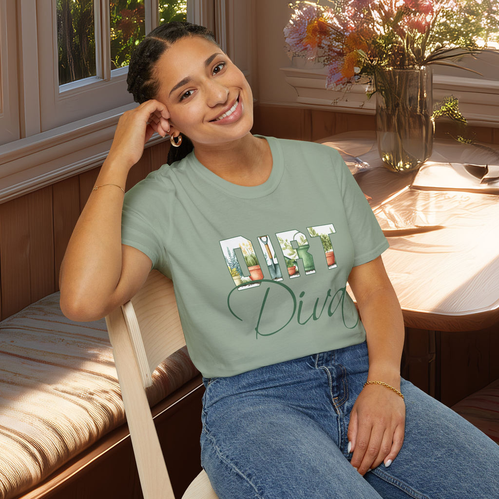 Dirt Diva T-Shirt for Gardeners, Nature Lovers, Summer Casual Wear