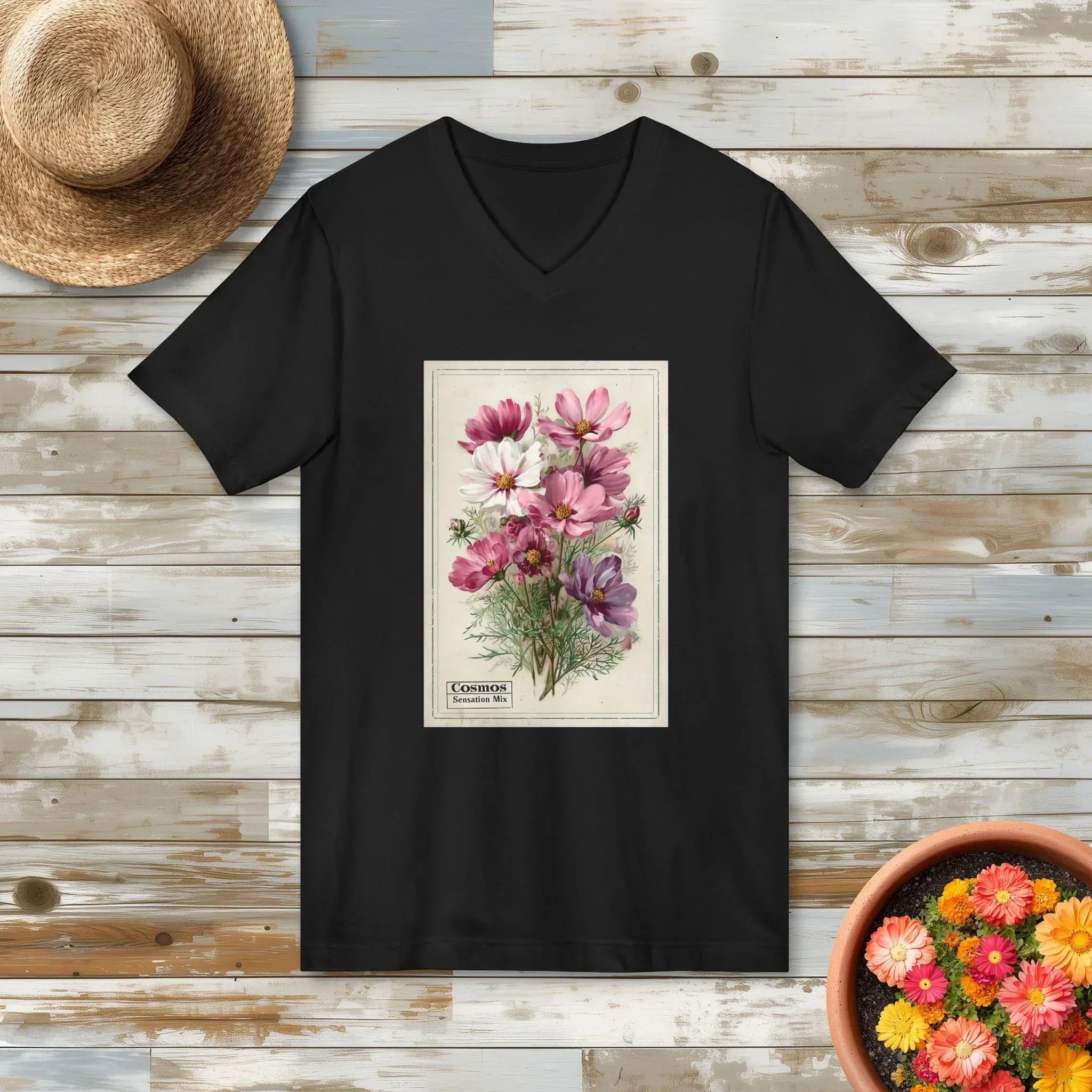 Vintage Cosmos Seed Packet V-Neck Shirt