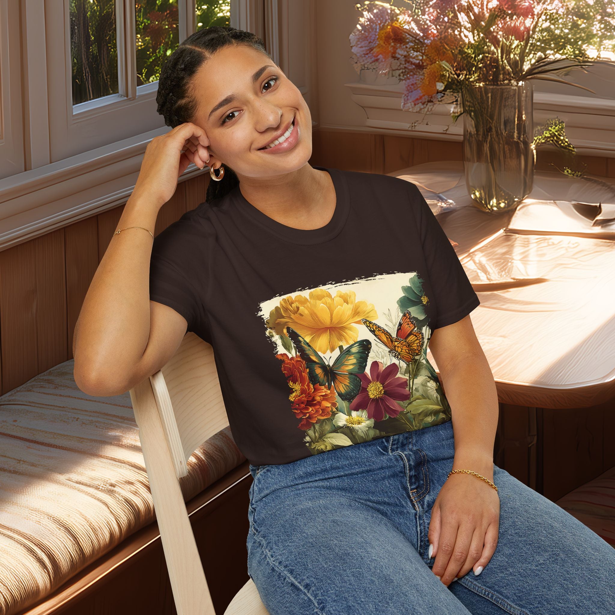 Butterflies & Blooms Retro Garden Flower T-Shirt