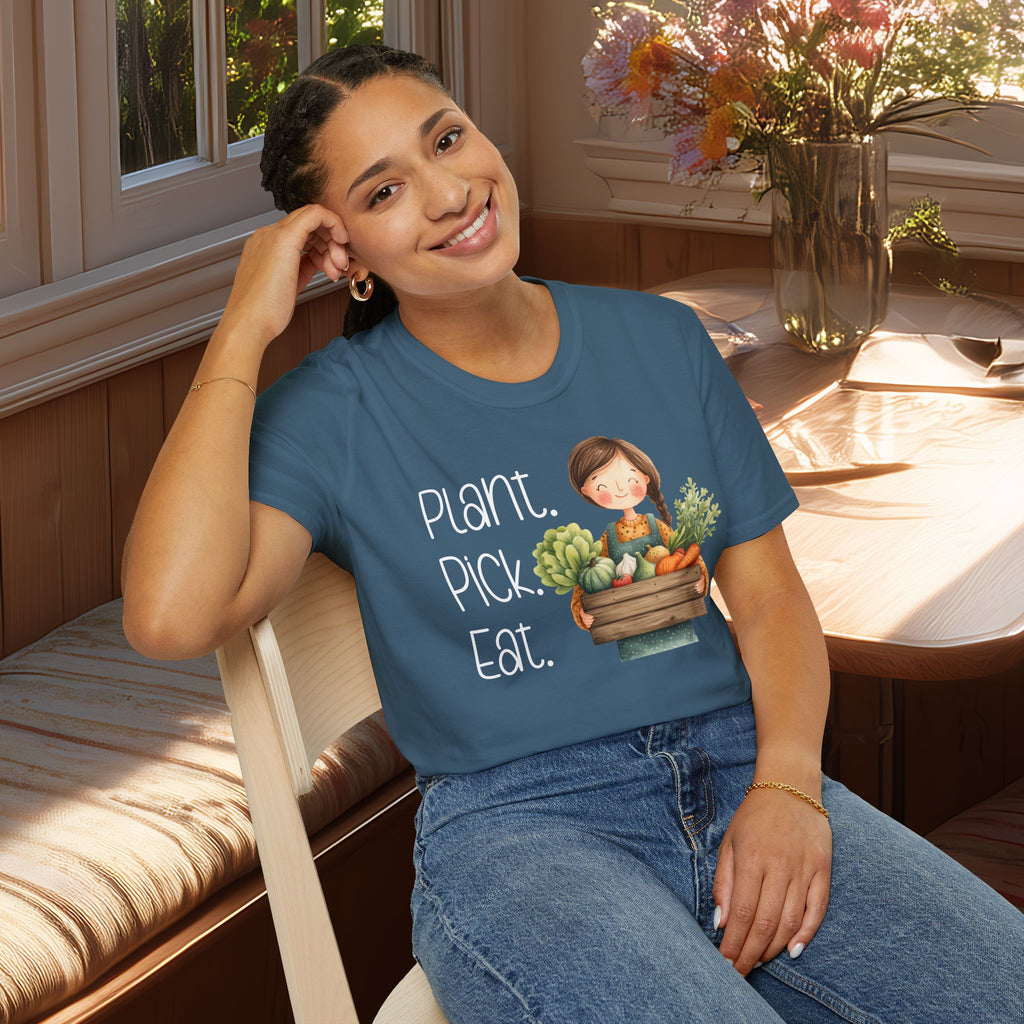 Plant Pick Eat, Cartoon Gardener T-Shirt