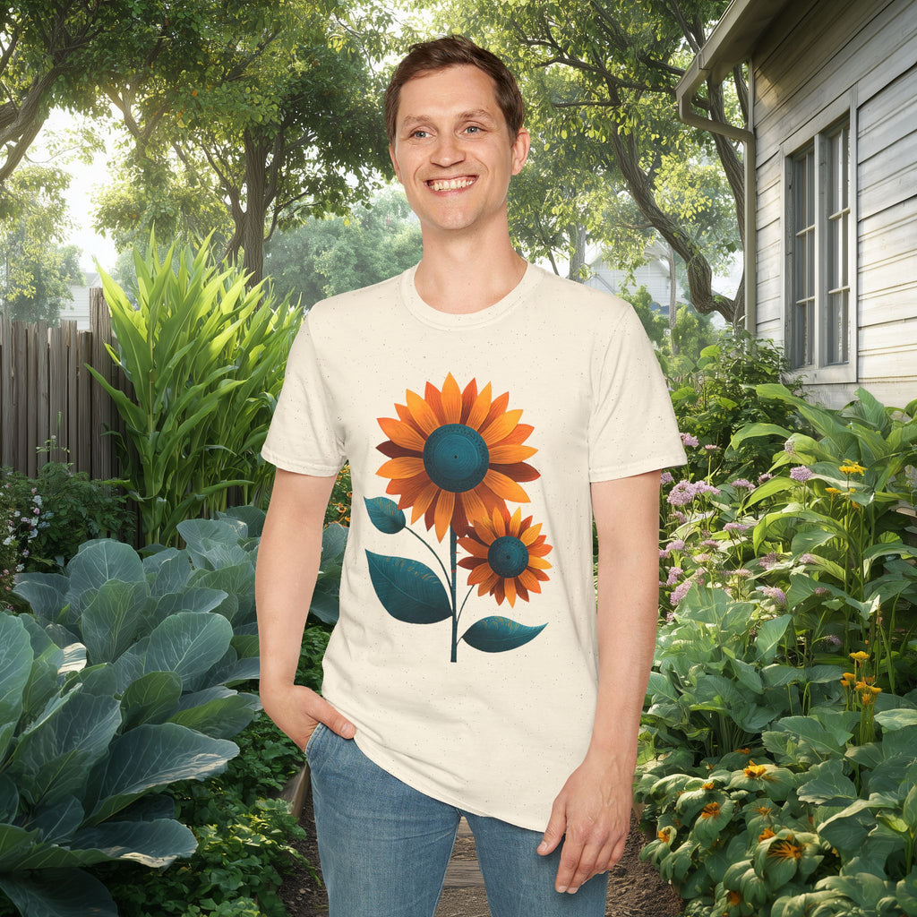 Minimalist Sunflower Duo T-Shirt – Modern Garden Style