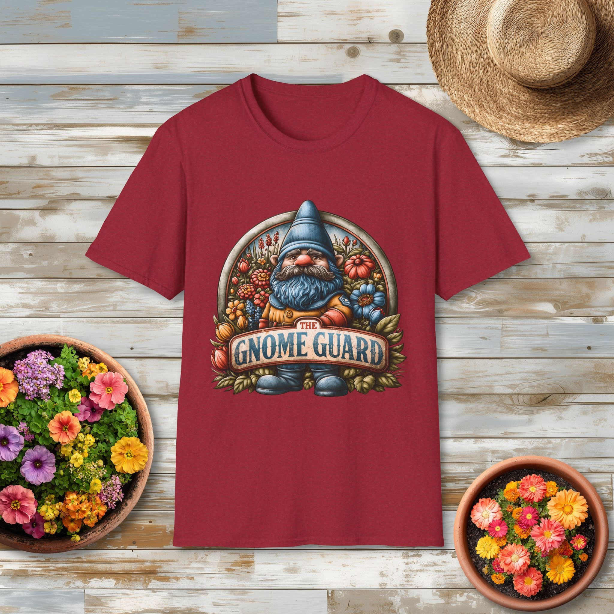 Funny Gnome Guard Garden Emblem T-shirt