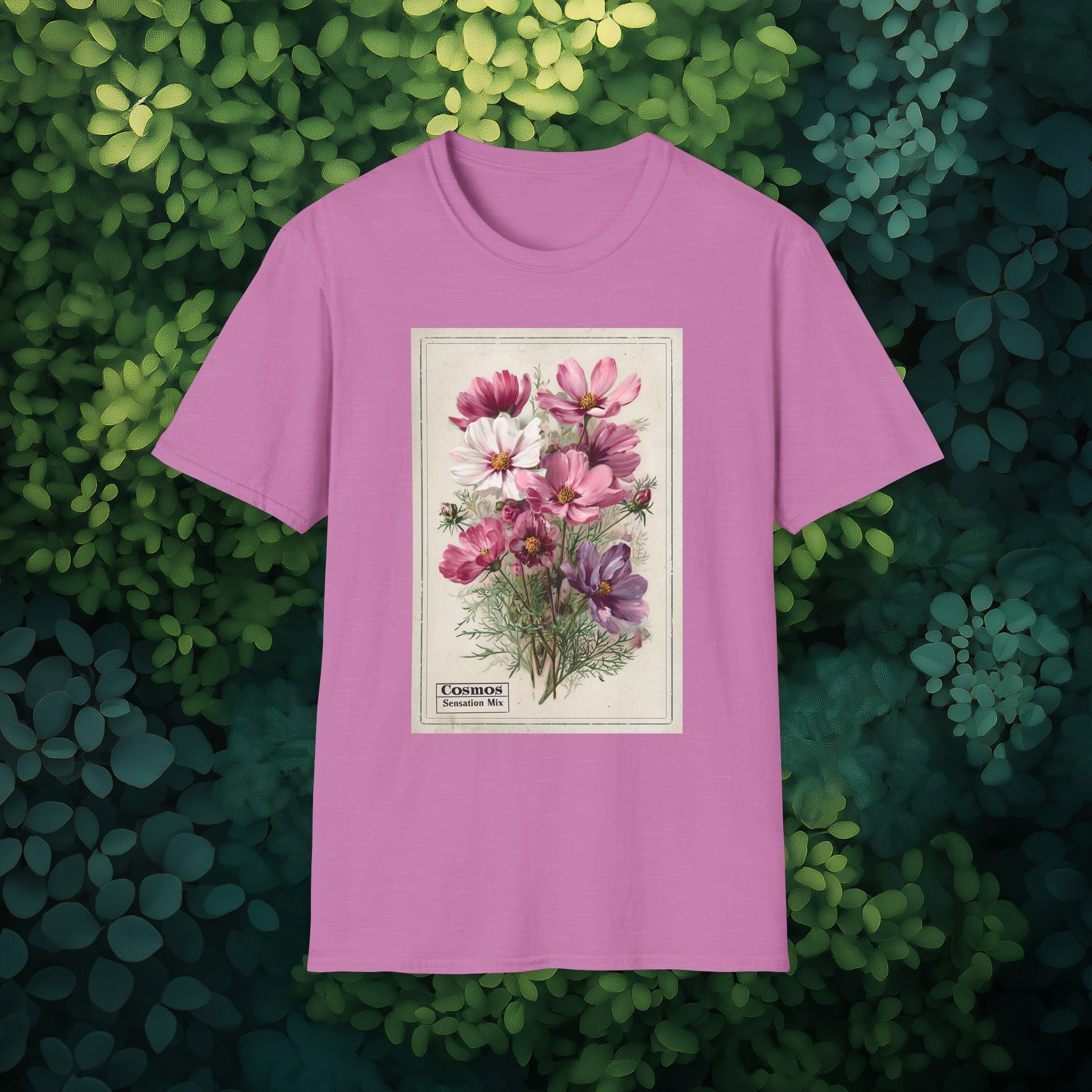 Vintage Cosmos Seed Packet Unisex T-Shirt for Gardeners, Nature Lovers, Summer Casual Wear