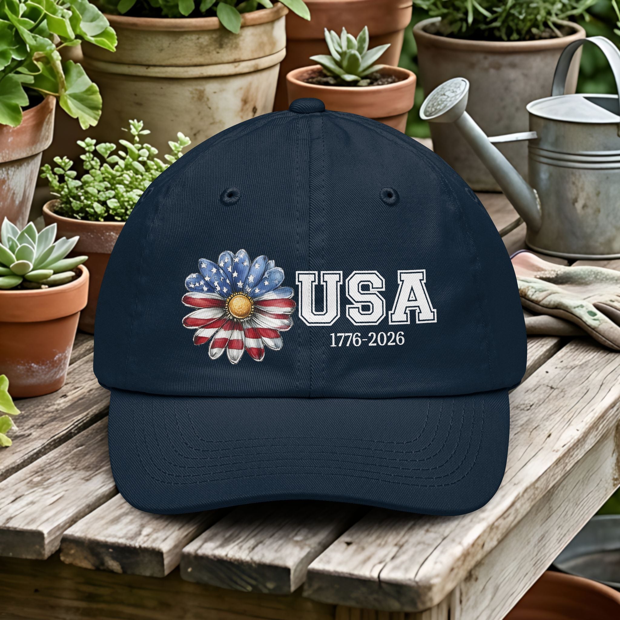USA Flag Daisy Dad Hat – Patriotic 1776–2026