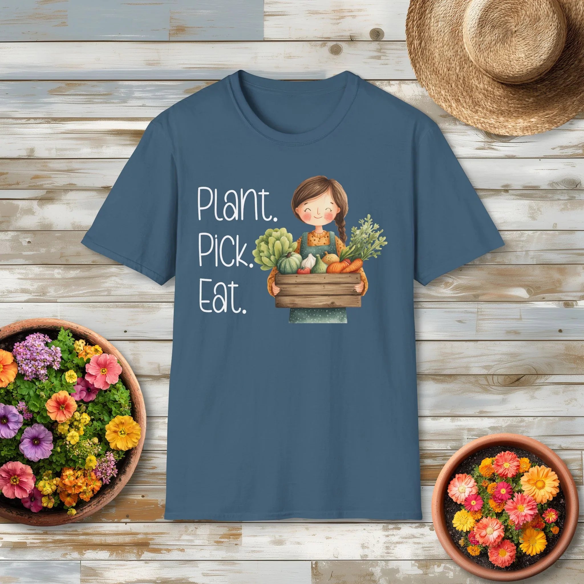 Plant Pick Eat, Cartoon Gardener T-Shirt