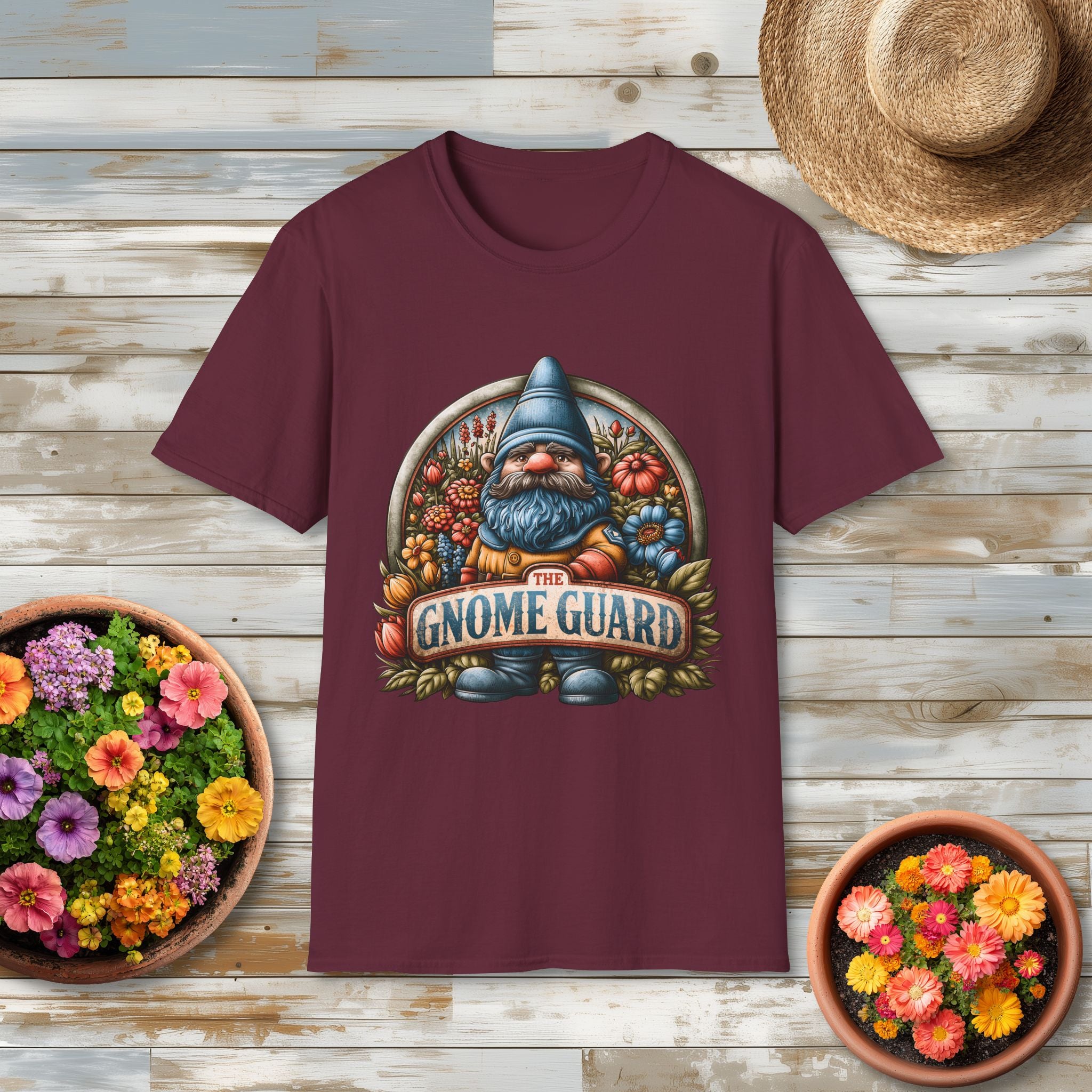 Funny Gnome Guard Garden Emblem T-shirt