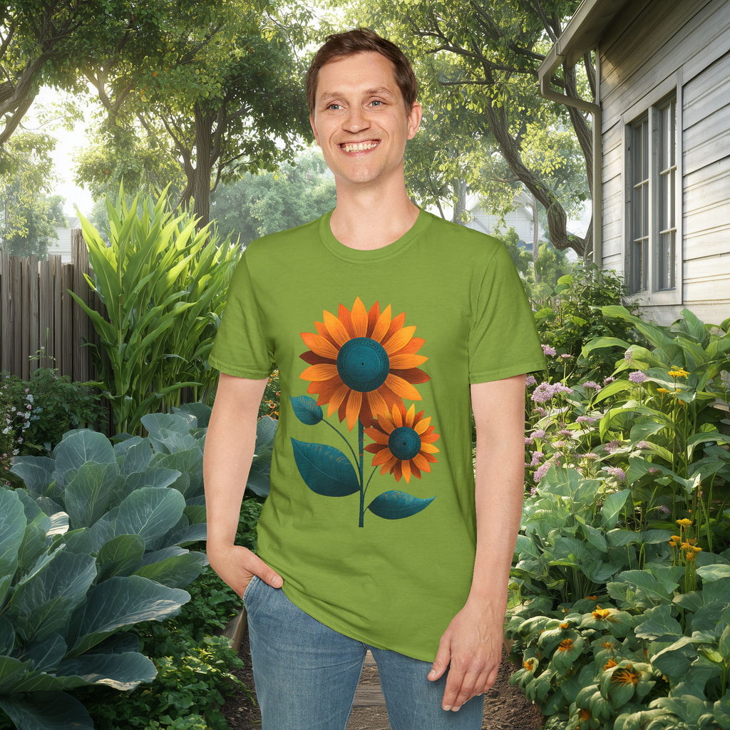Minimalist Sunflower Duo T-Shirt – Modern Garden Style