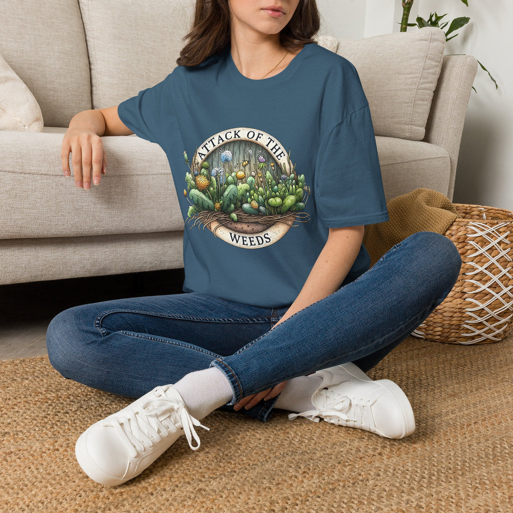 Attack of the Weeds T-Shirt – Retro Gardening Humor Emblem Tee