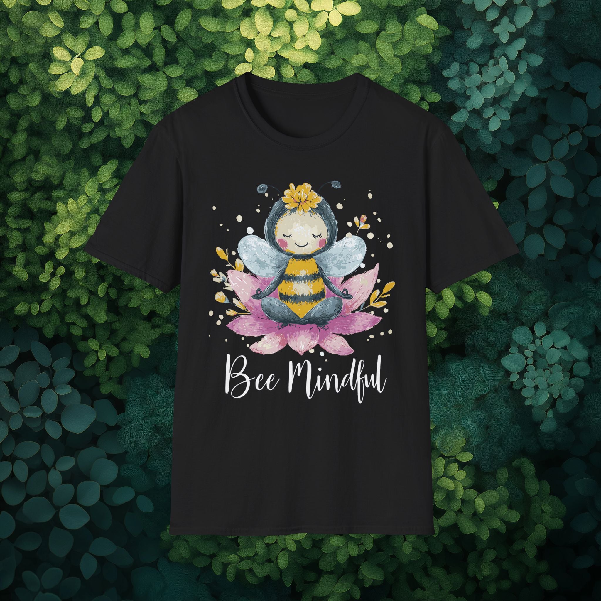 Bee Mindful Meditation Unisex T-Shirt for Gardeners, Nature Lovers, Yoga Enthusiasts