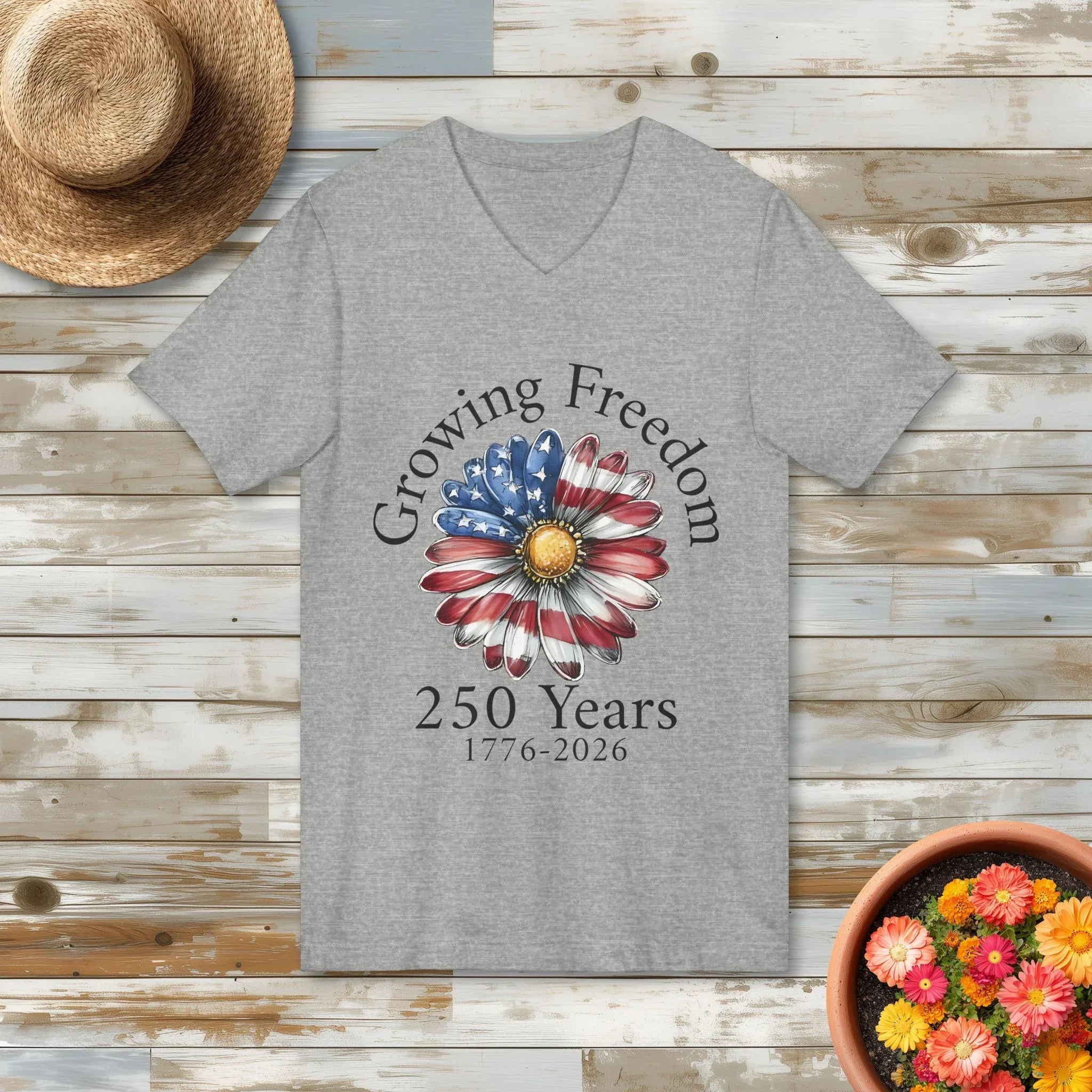 Growing Freedom Patriotic Garden V-Neck Shirt – 250 Years