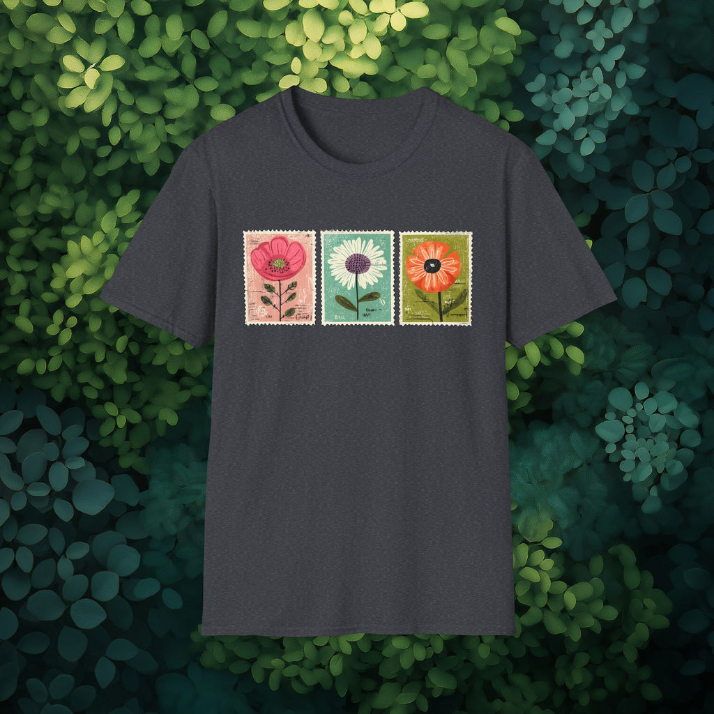Charming Floral Stamp Trio T-Shirt for Gardeners