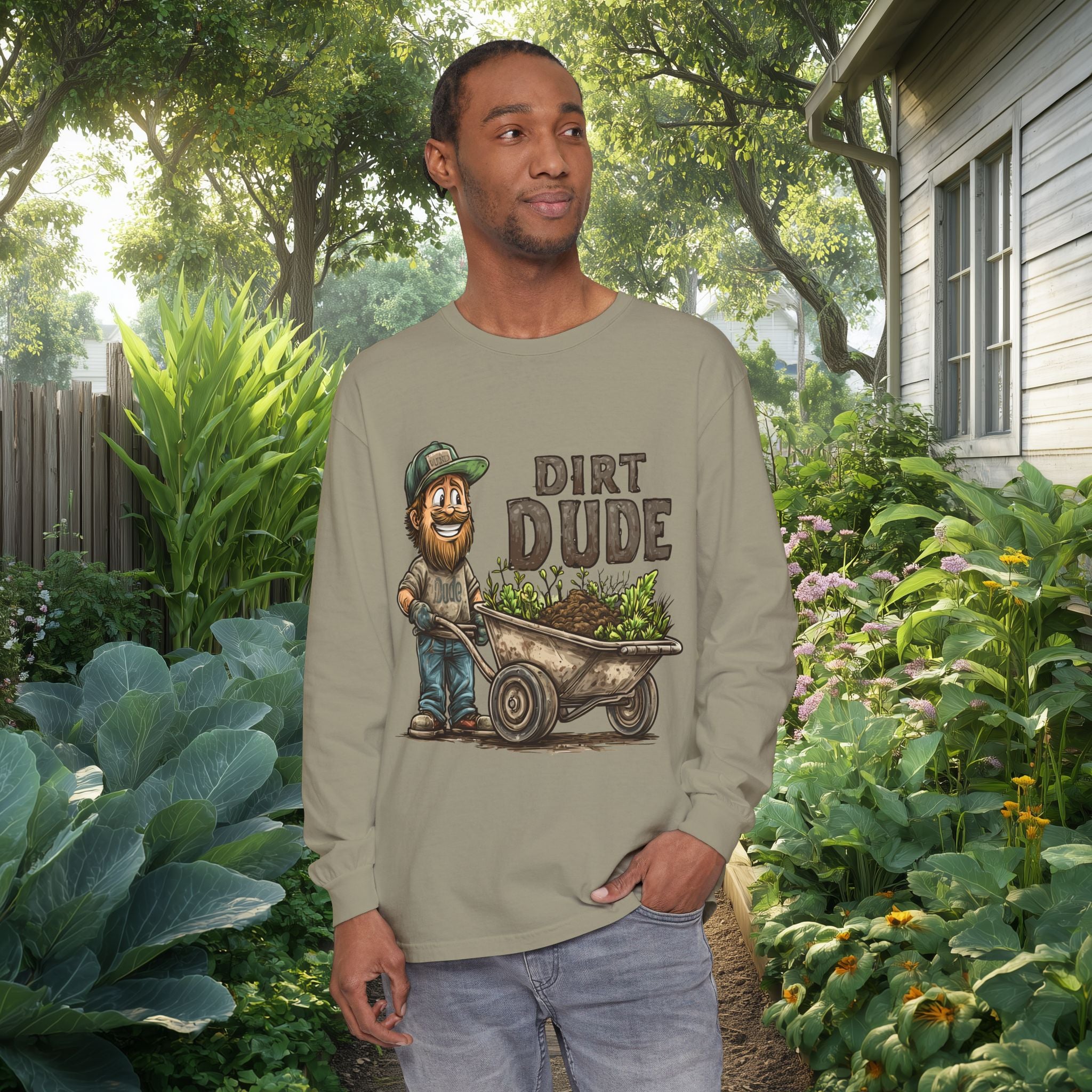 Dirt Dude with Wheelbarrow Long Sleeve Tee