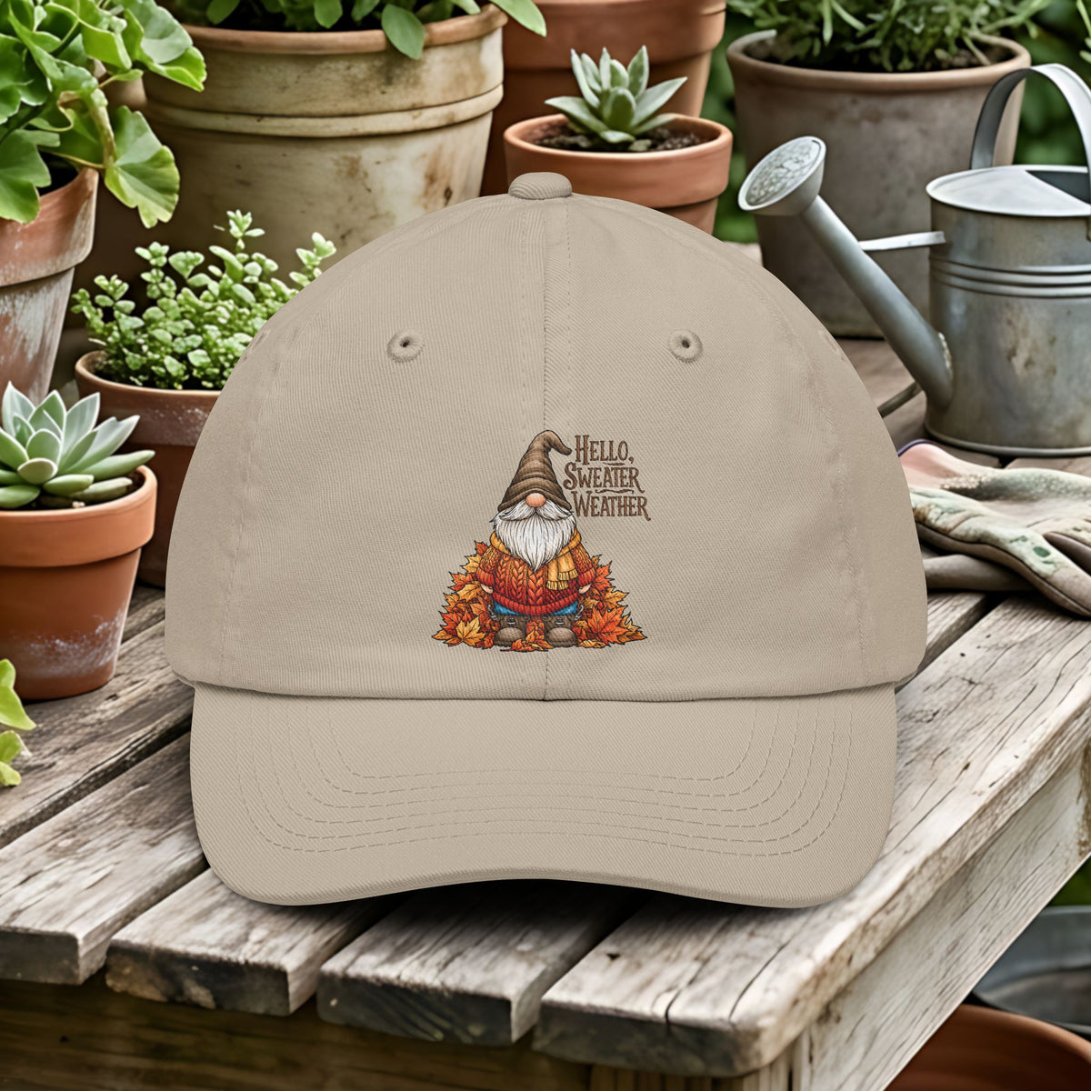 Hello Sweater Weather Garden Gnome Dad Hat
