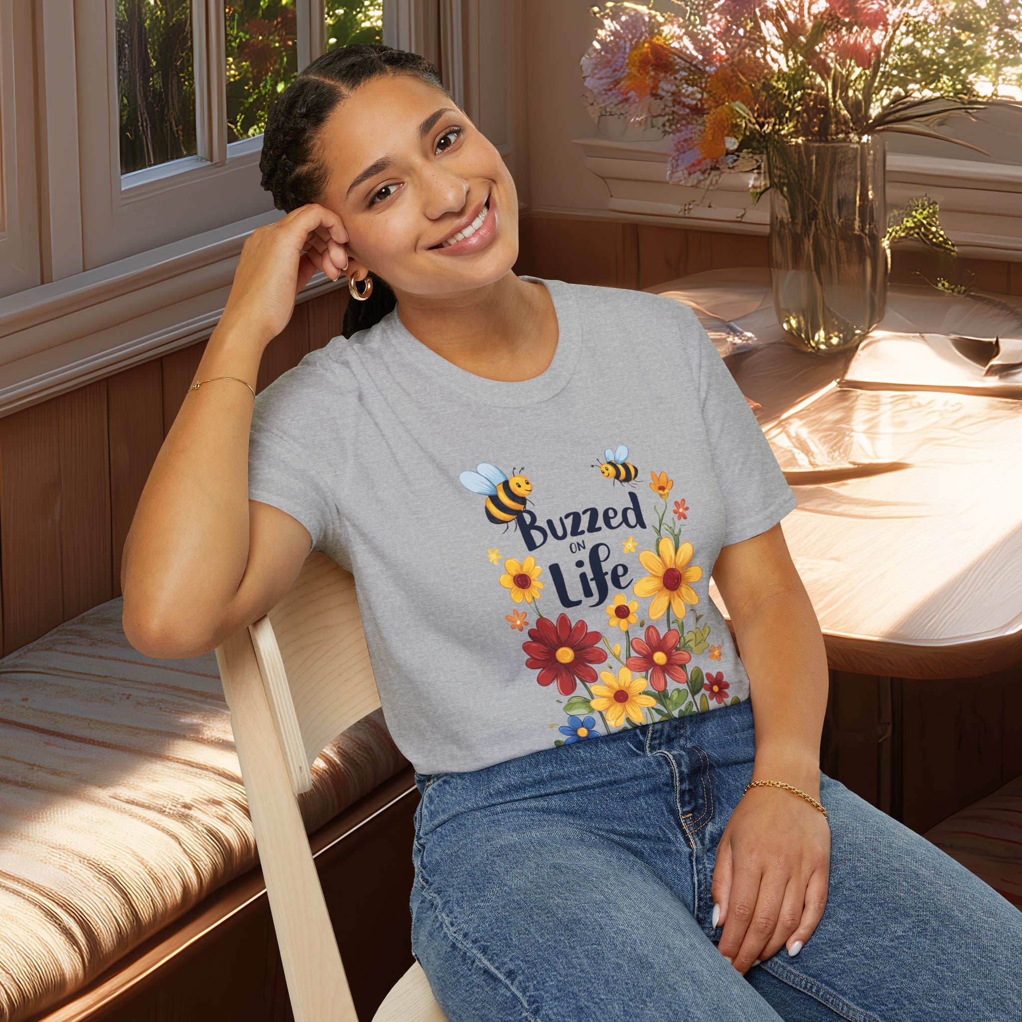 Cartoon Buzzed on Life Unisex T-Shirt for Gardeners, Nature Lovers