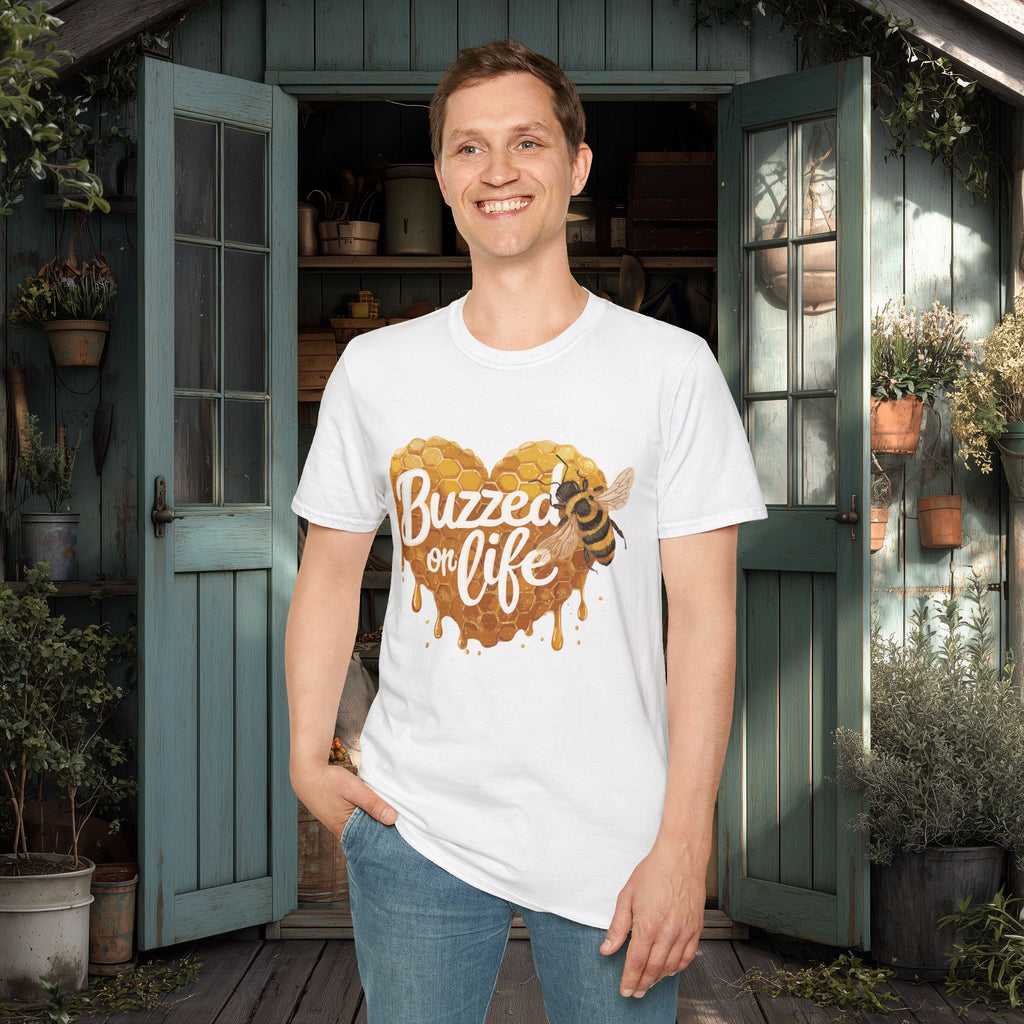 Buzzed on Life T-Shirt for Bee Lovers, Gardeners, Nature Lovers