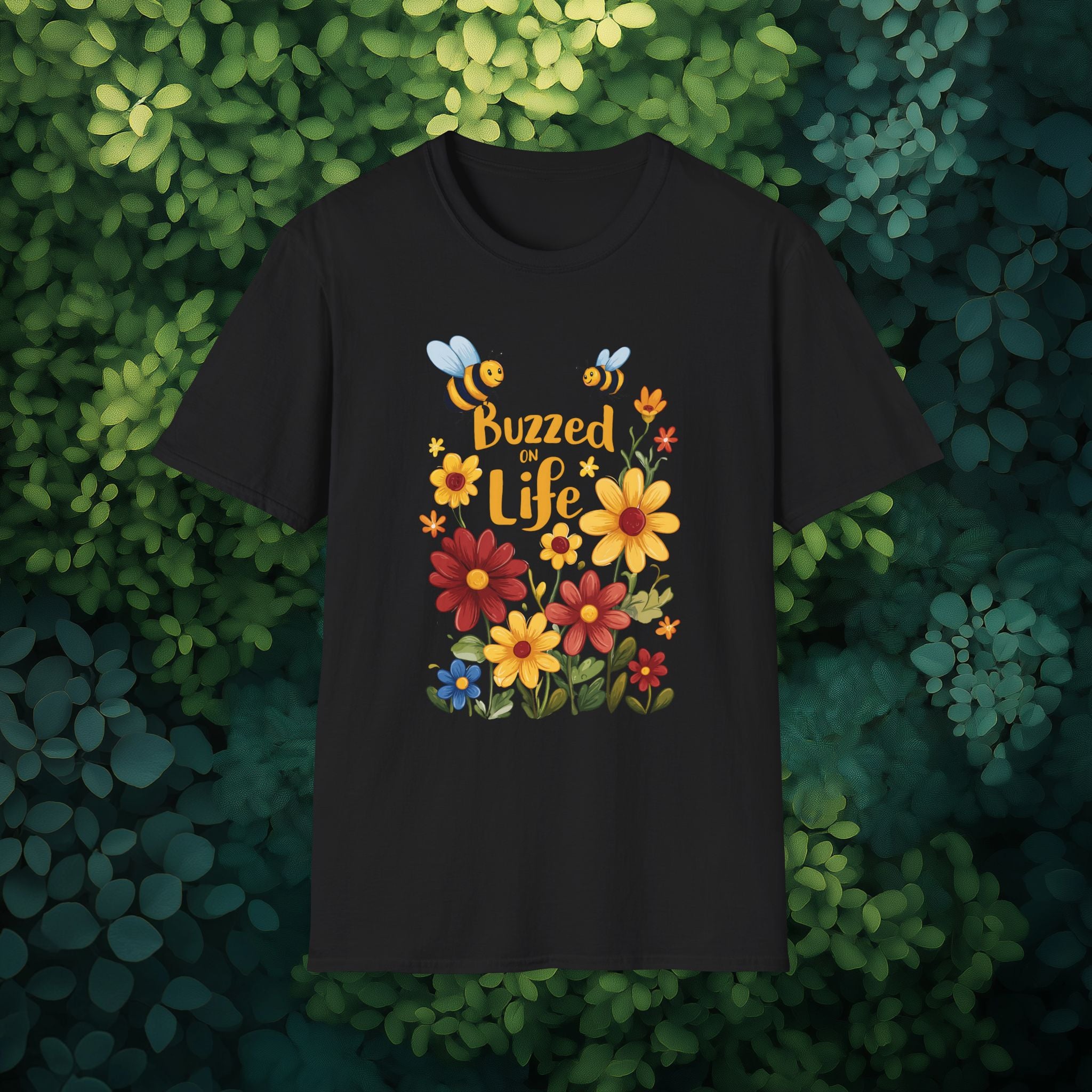 Cartoon Buzzed on Life Unisex T-Shirt for Gardeners, Nature Lovers