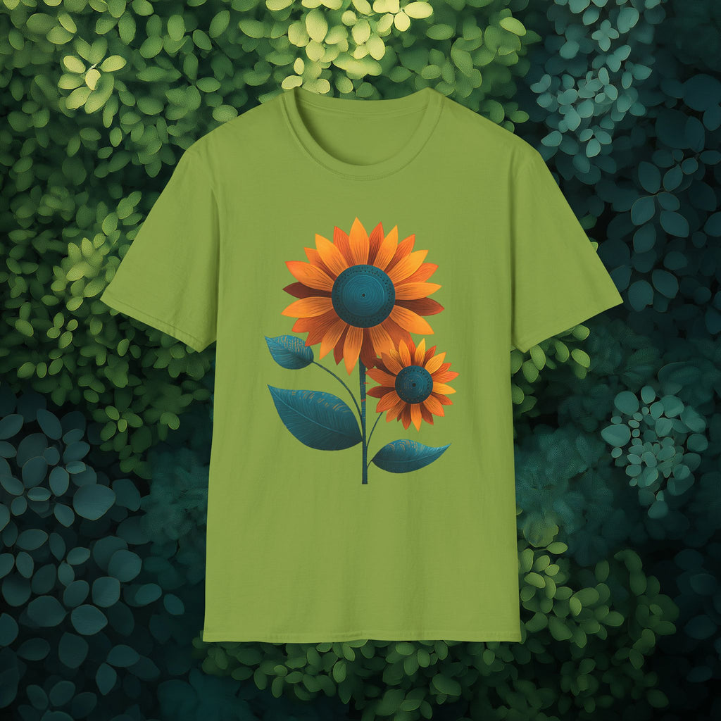 Minimalist Sunflower Duo T-Shirt – Modern Garden Style