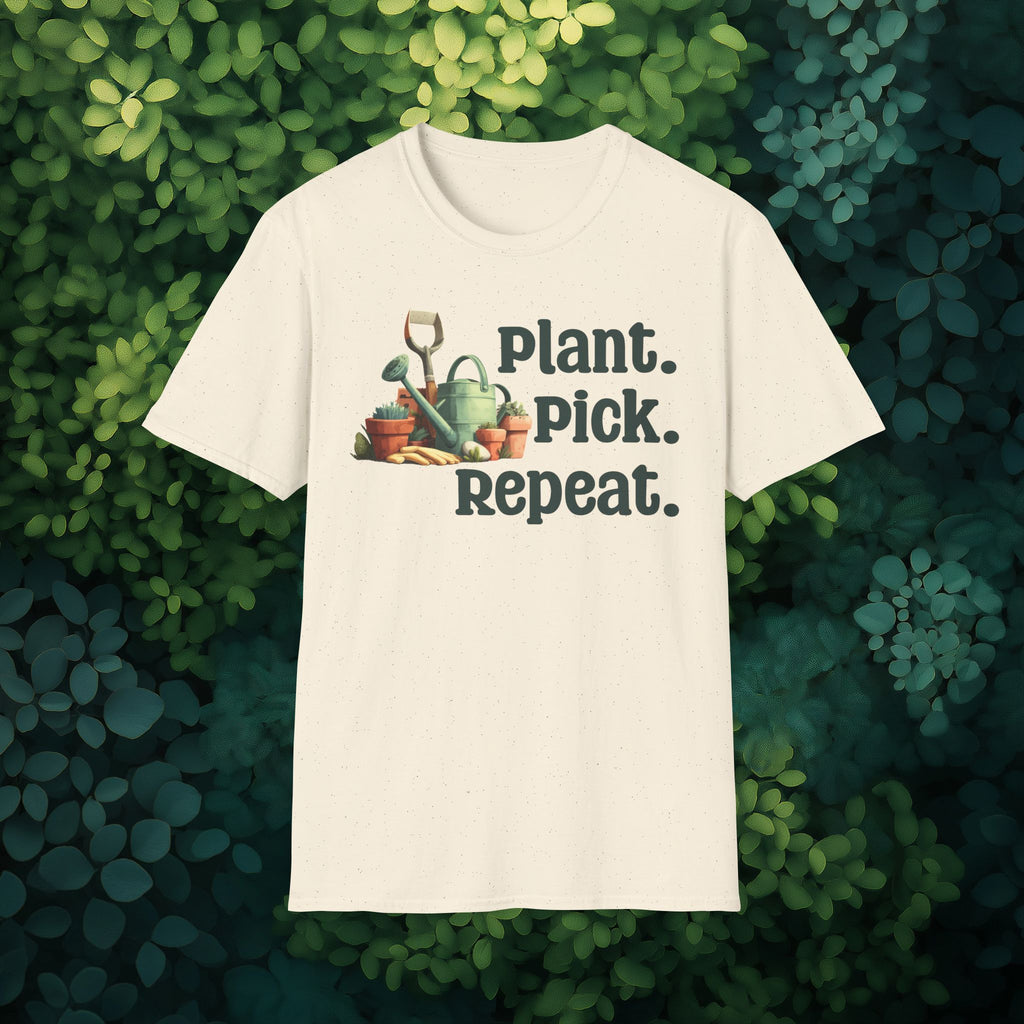 Plant Pick Repeat, Cartoon Gardener T-Shirt