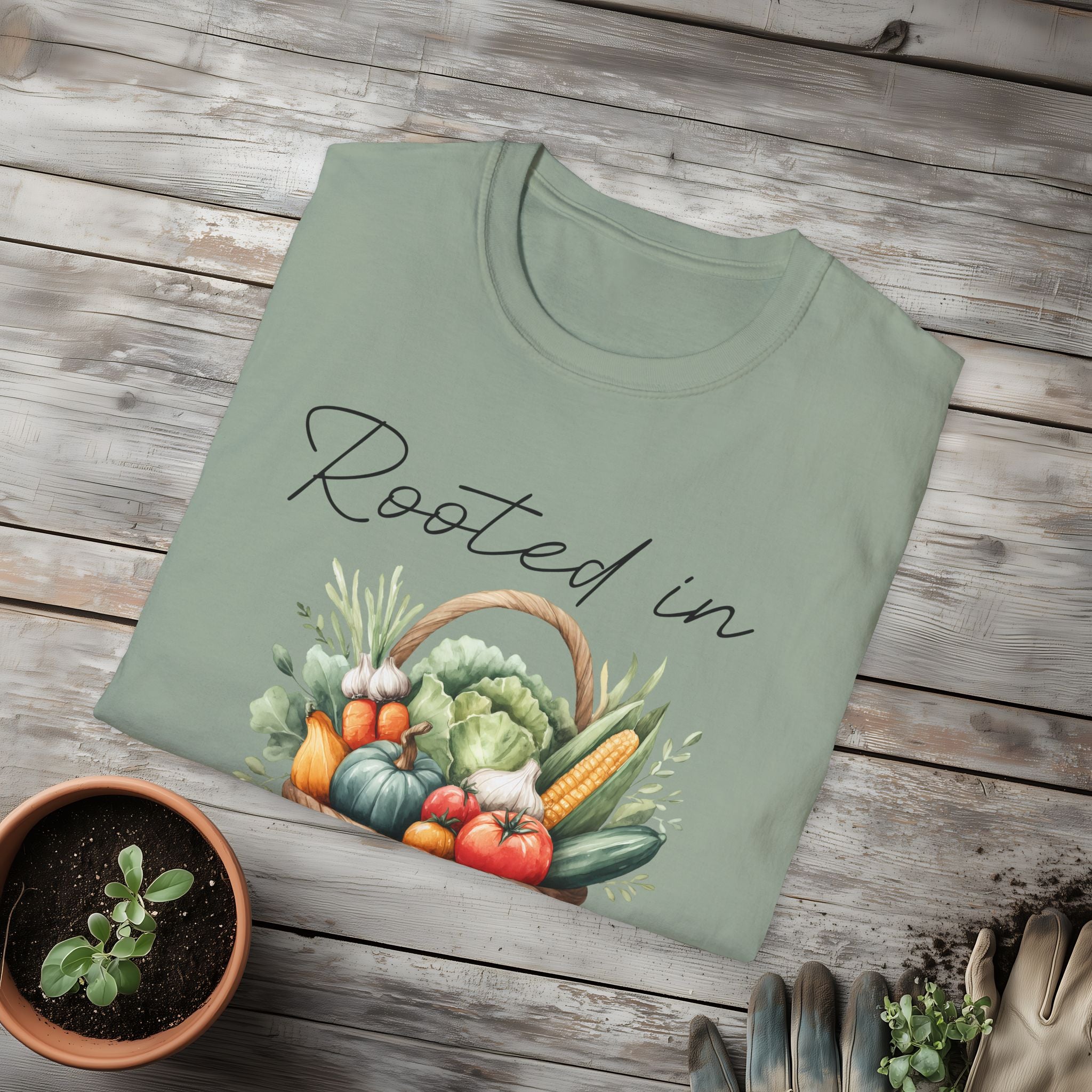 Rooted in Goodness T-Shirt for Gardeners, Nature Lovers, Yoga Enthusiasts
