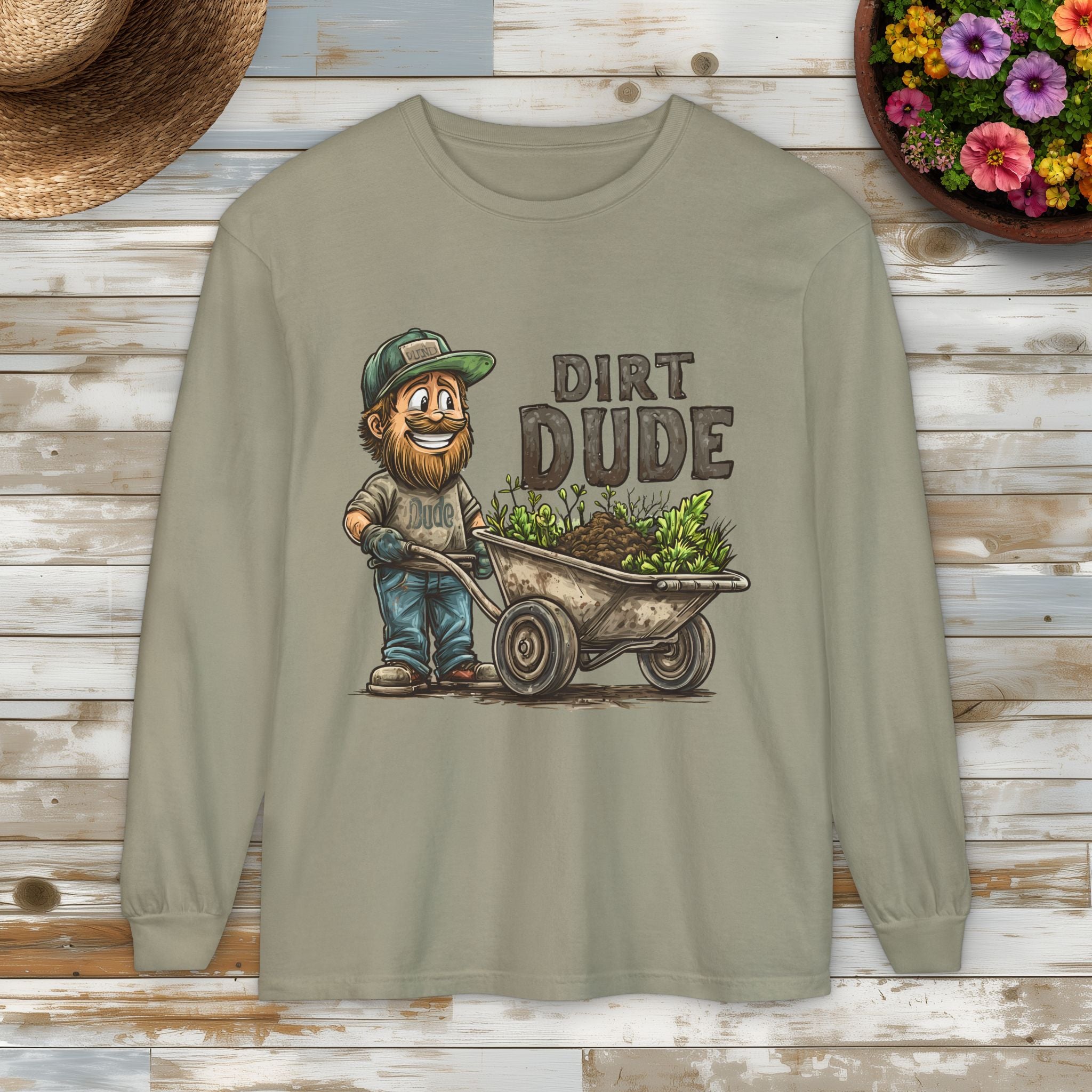 Dirt Dude with Wheelbarrow Long Sleeve Tee