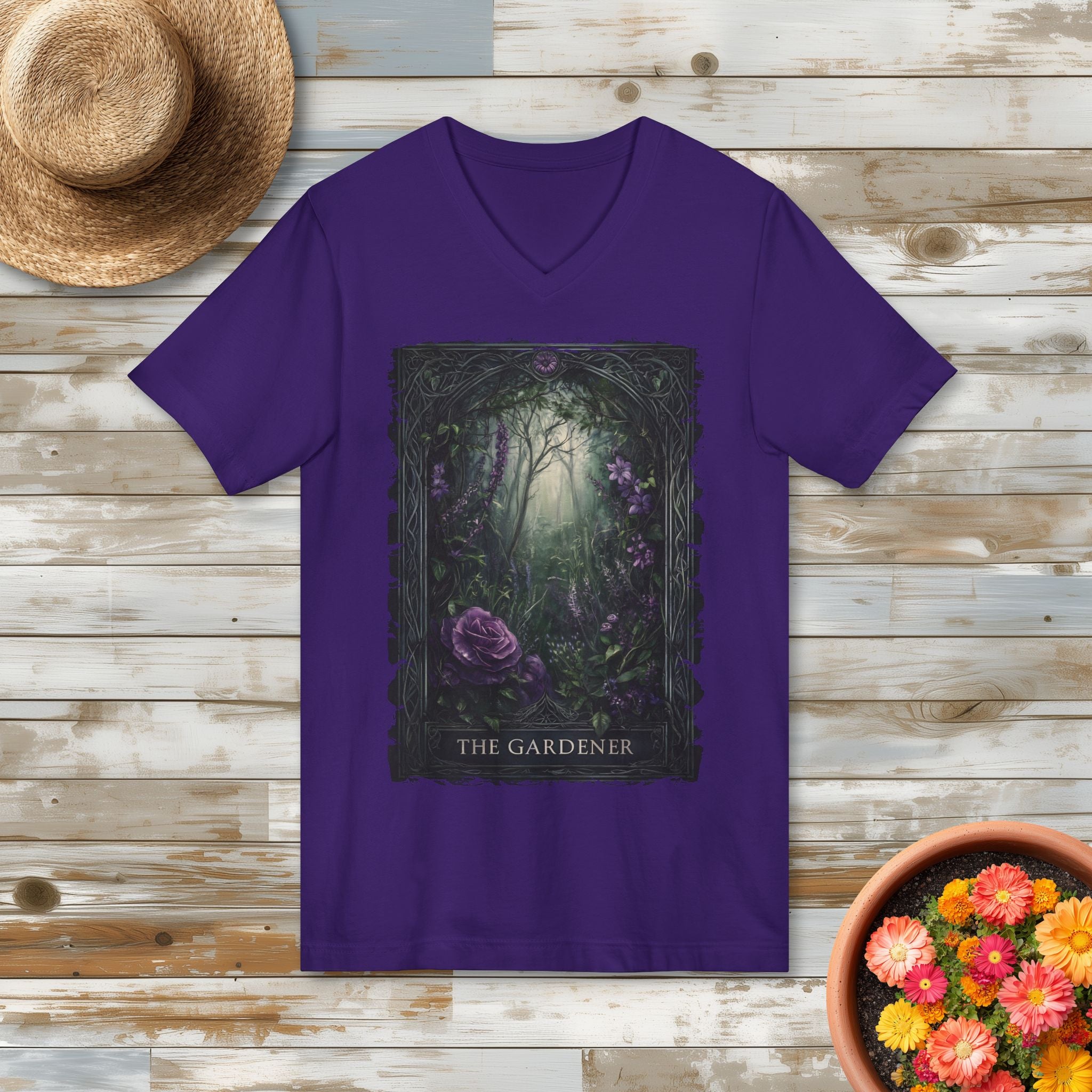 The Gardener Gothic Tarot Rose V-Neck T-Shirt