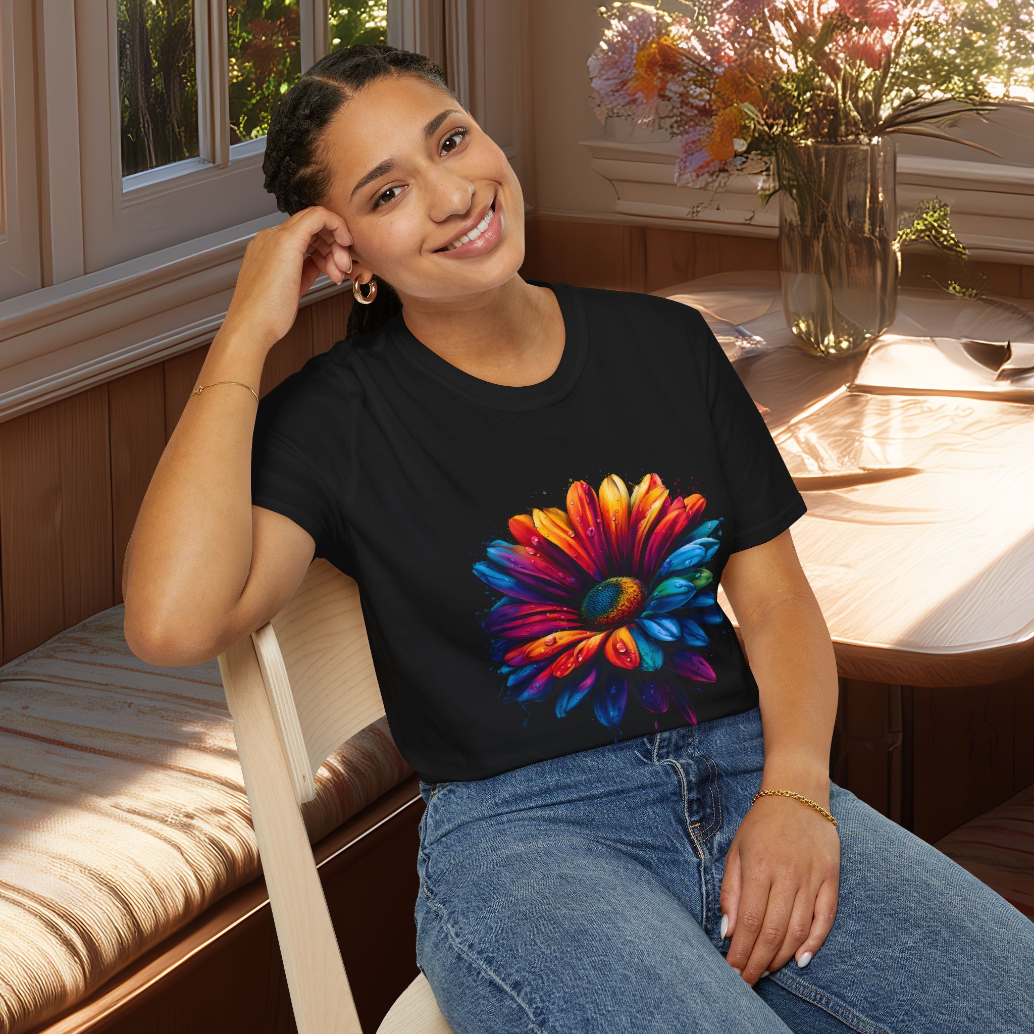 Psychedelic Rainbow Daisy Graphic T-Shirt
