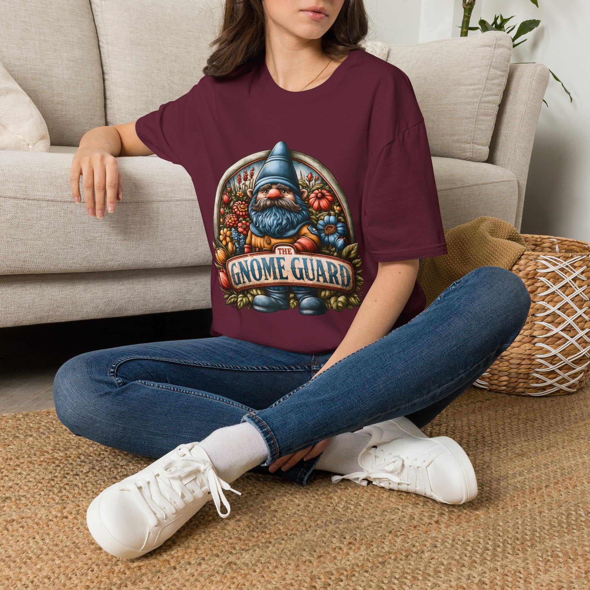 Funny Gnome Guard Garden Emblem T-shirt