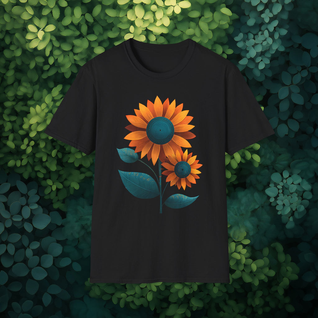 Minimalist Sunflower Duo T-Shirt – Modern Garden Style