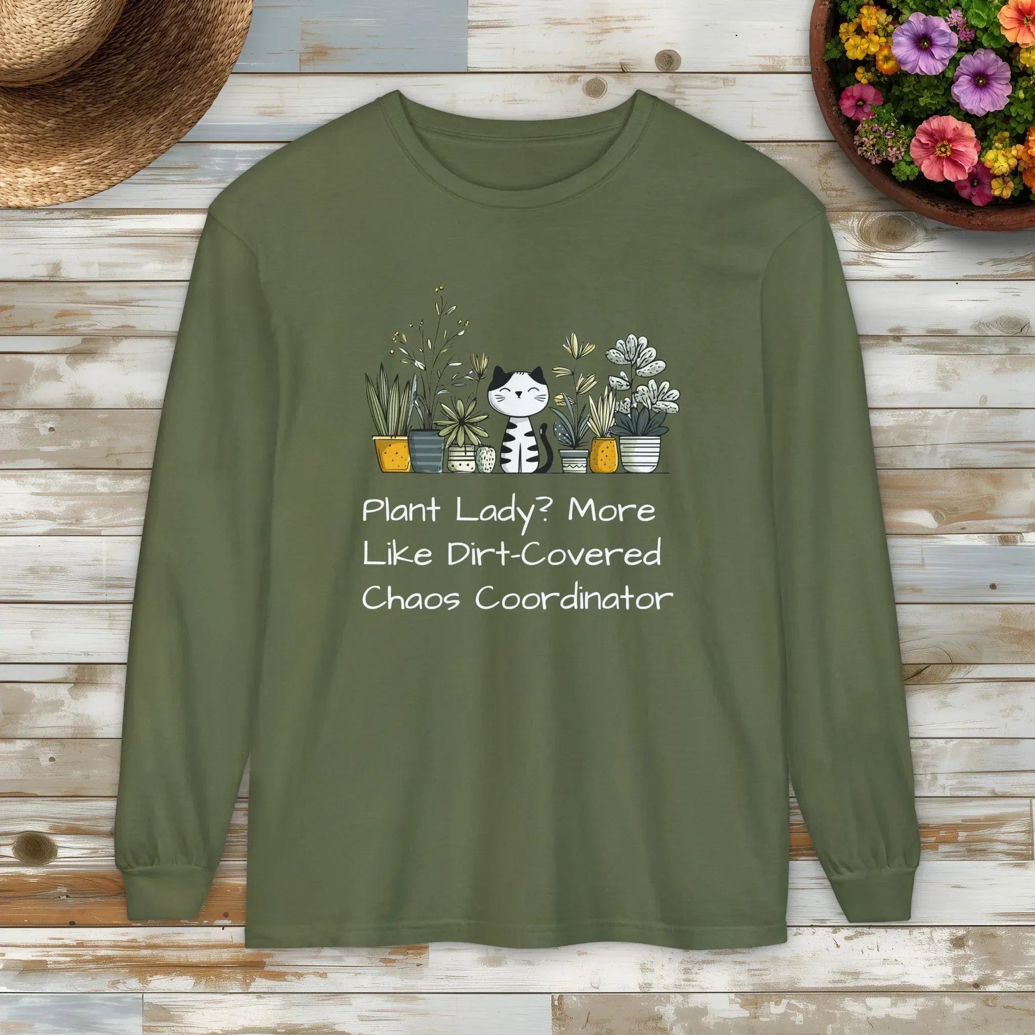 Plant Lady Chaos Coordinator - Cat & Plants Long Sleeve Tee