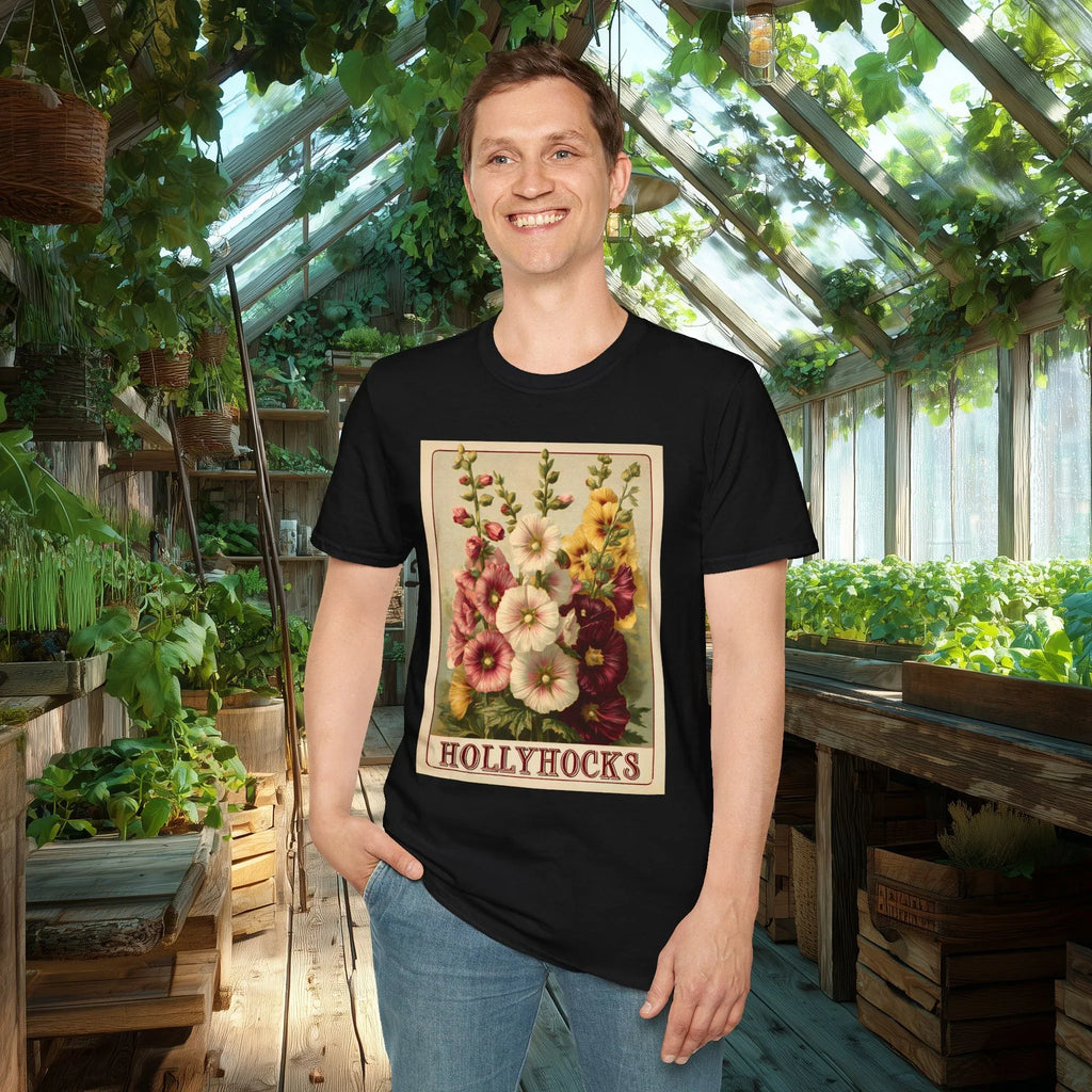 Hollyhock Vintage Seed Packet T-Shirt for Gardeners