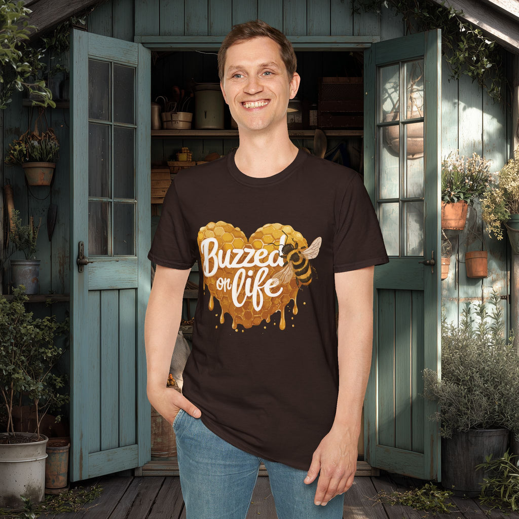 Buzzed on Life T-Shirt for Bee Lovers, Gardeners, Nature Lovers