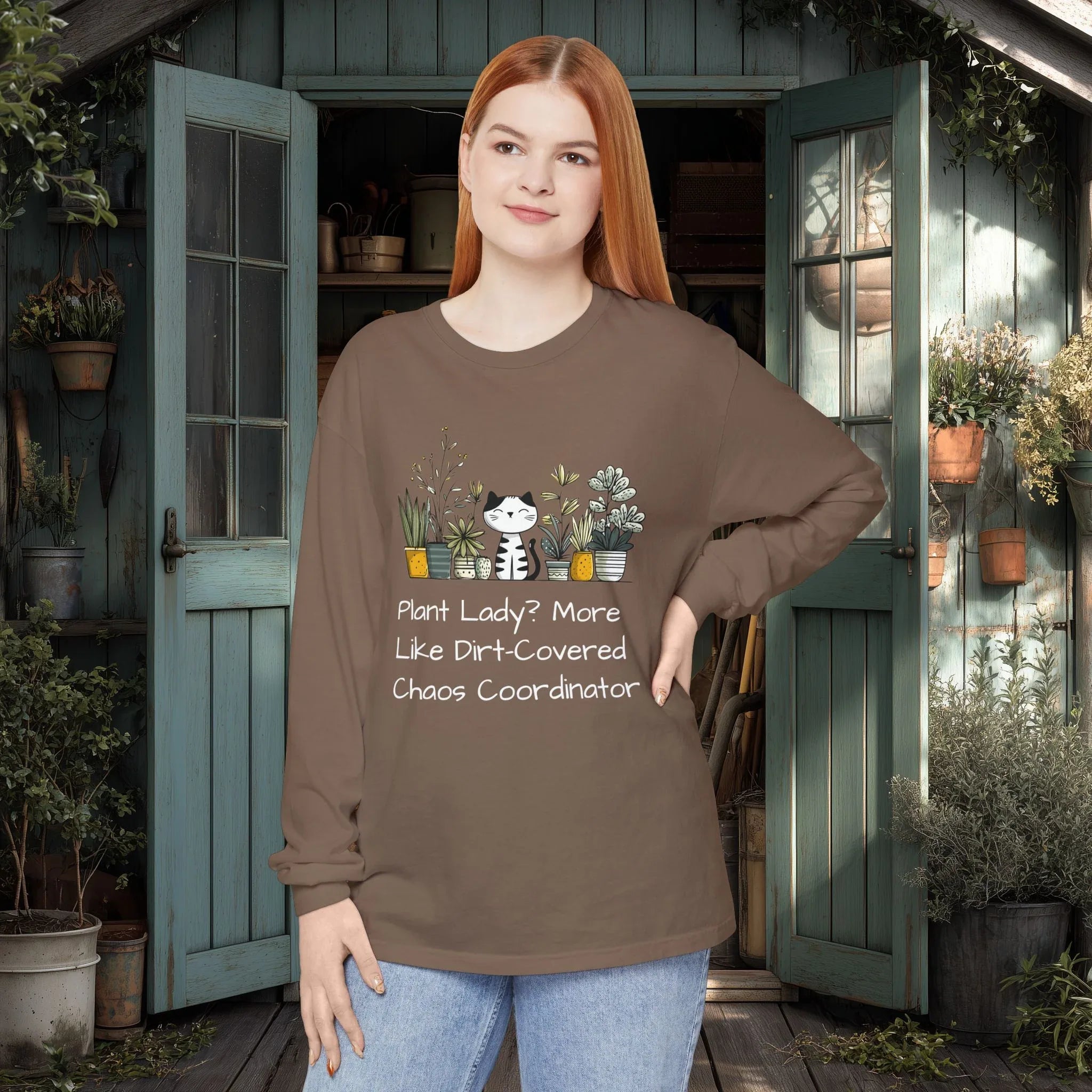 Plant Lady Chaos Coordinator - Cat & Plants Long Sleeve Tee