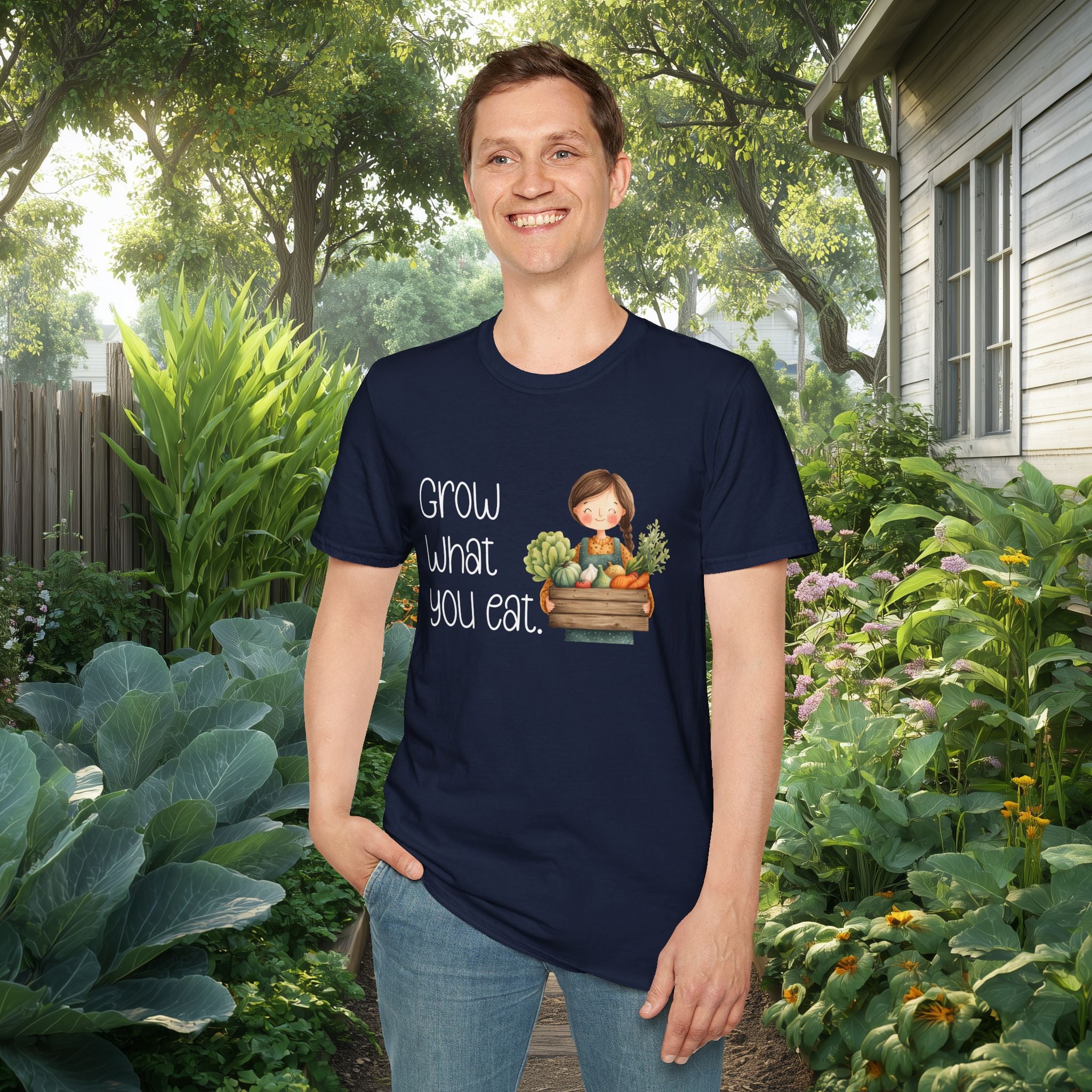 Grow What You Eat, Cartoon Gardener T-Shirt