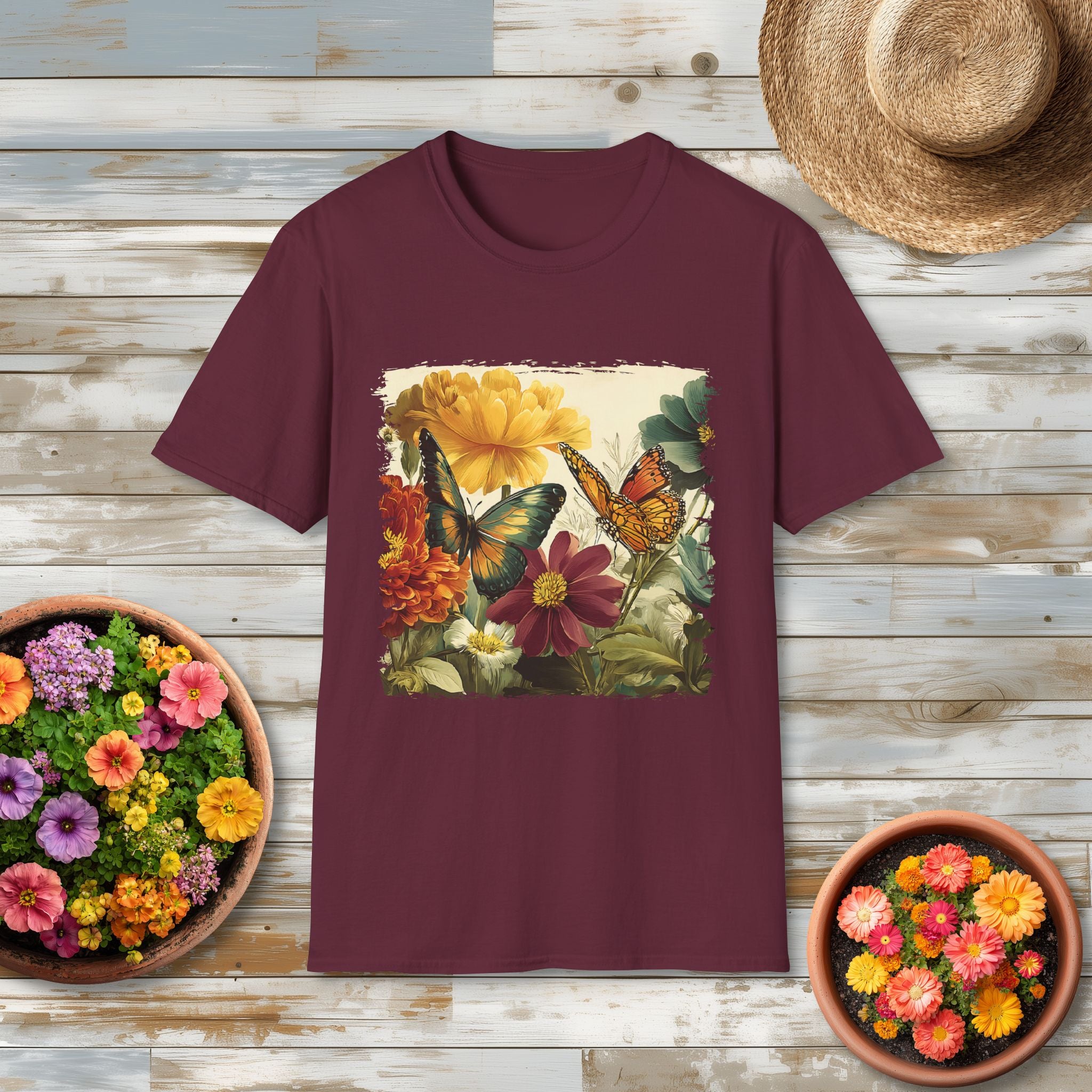 Butterflies & Blooms Retro Garden Flower T-Shirt