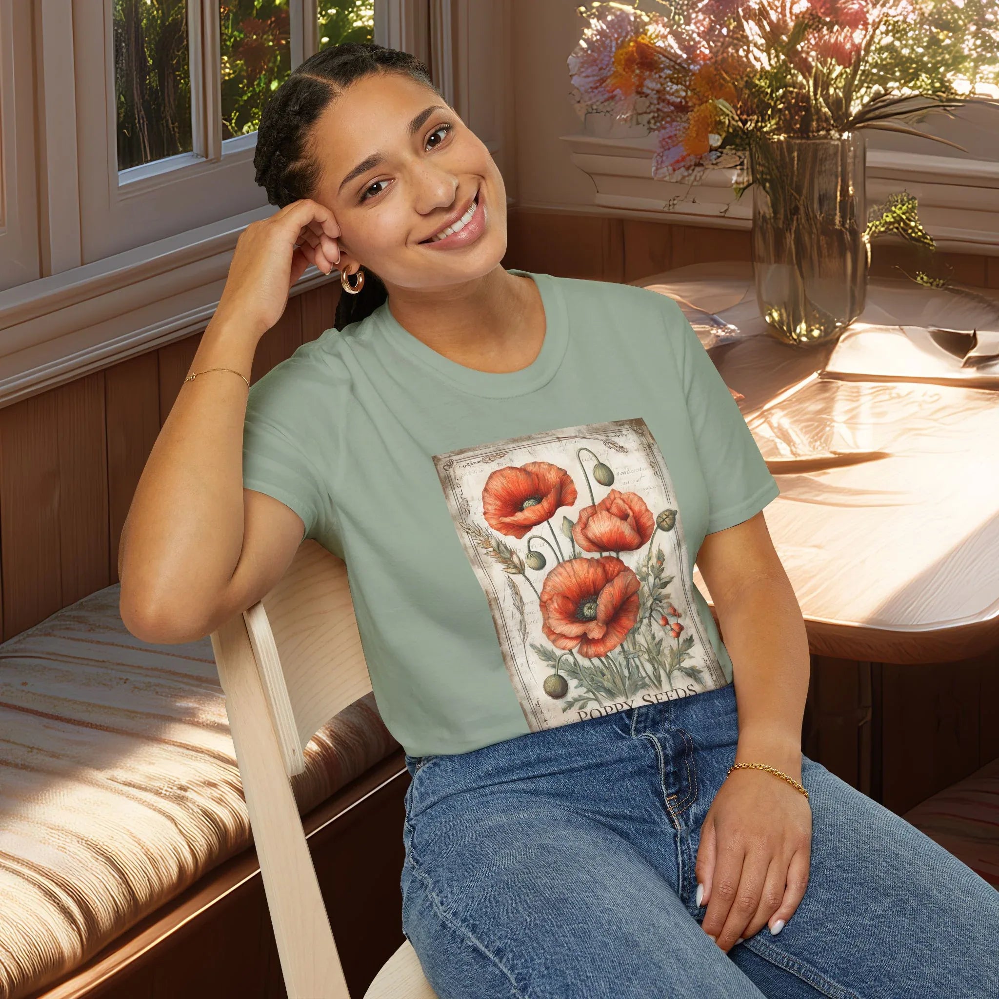 Scarlet Blooms Poppies Vintage Seed Packet T-Shirt for Gardeners
