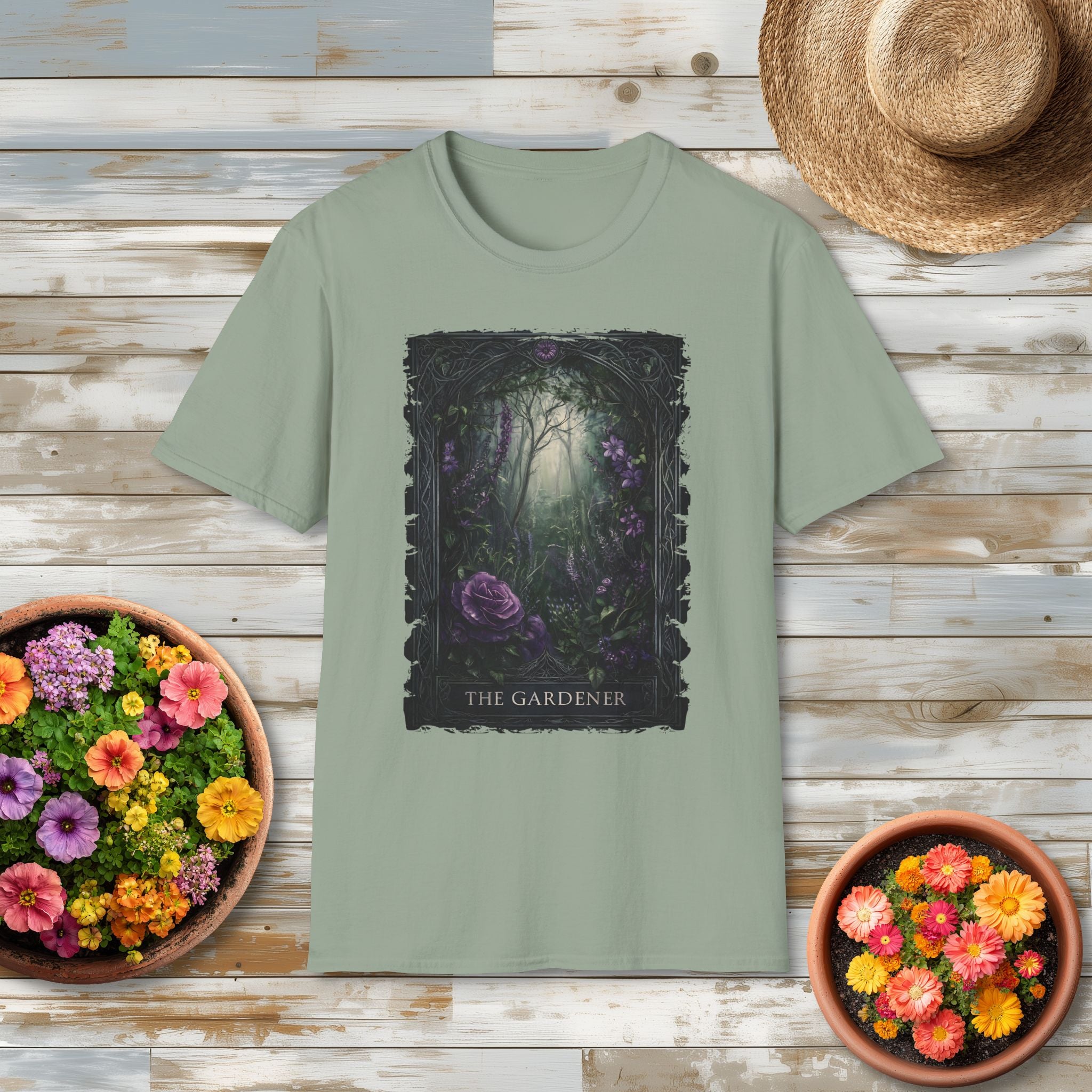 Moody Floral Gothic Gardener Tarot Card T-Shirt