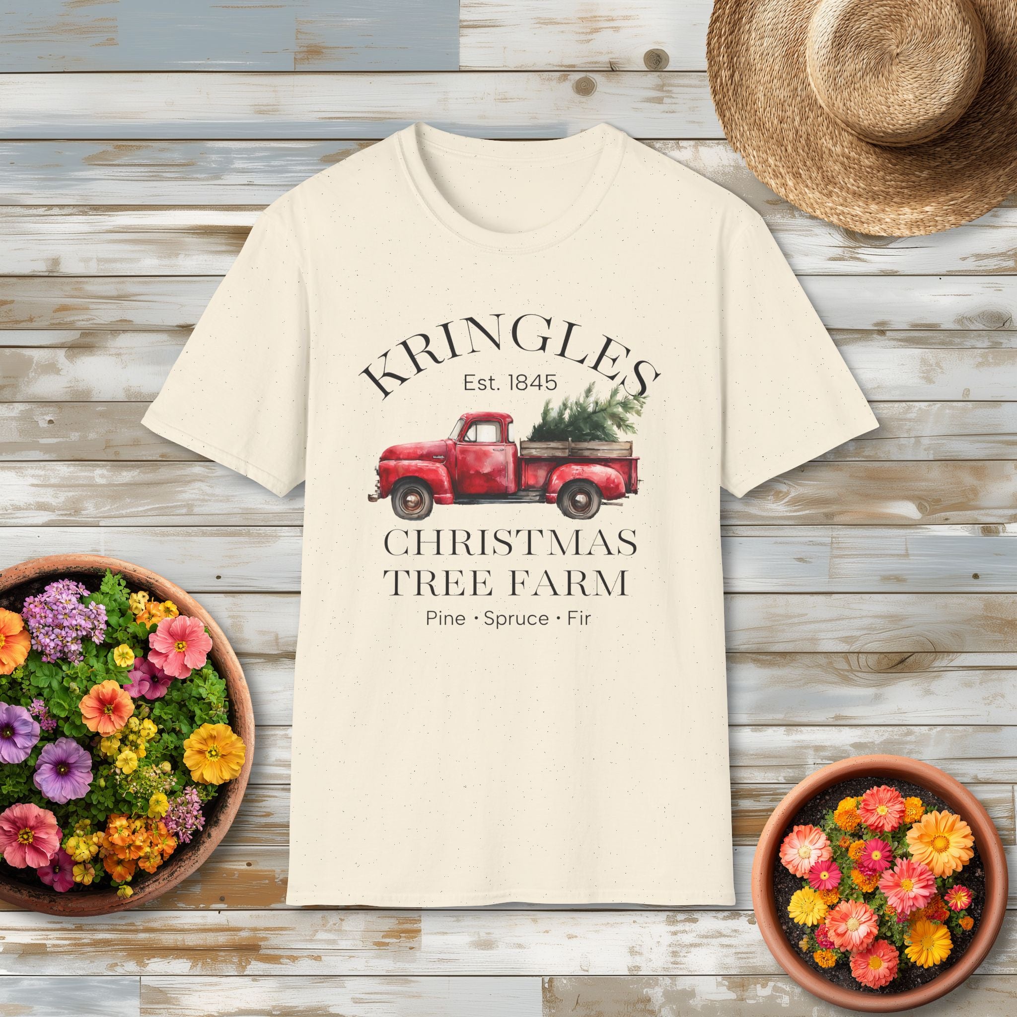 Kringles Christmas Tree Farm Tee with Vintage Farm Style