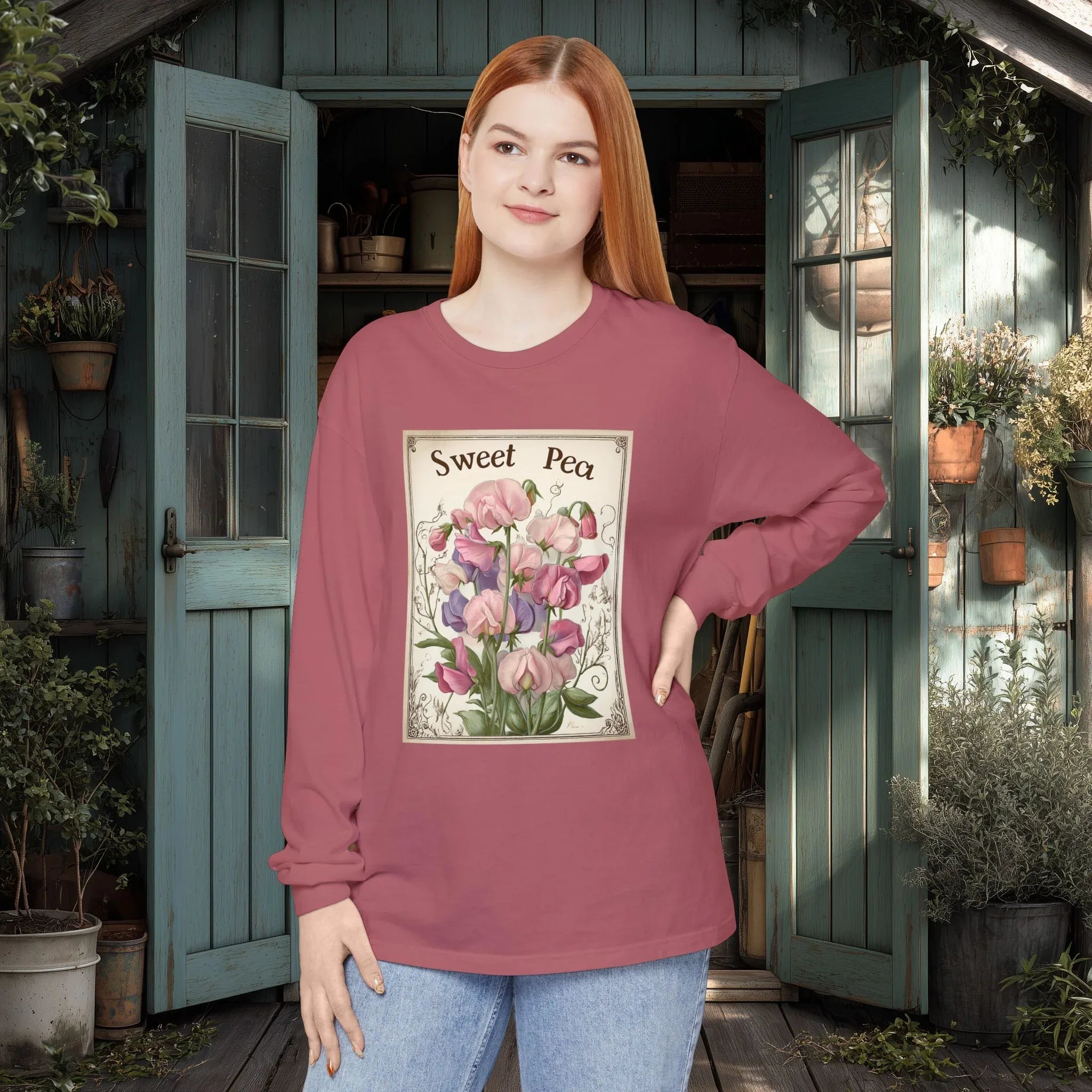 Sweet Peas Vintage Seed Packet Long Sleeve Tee