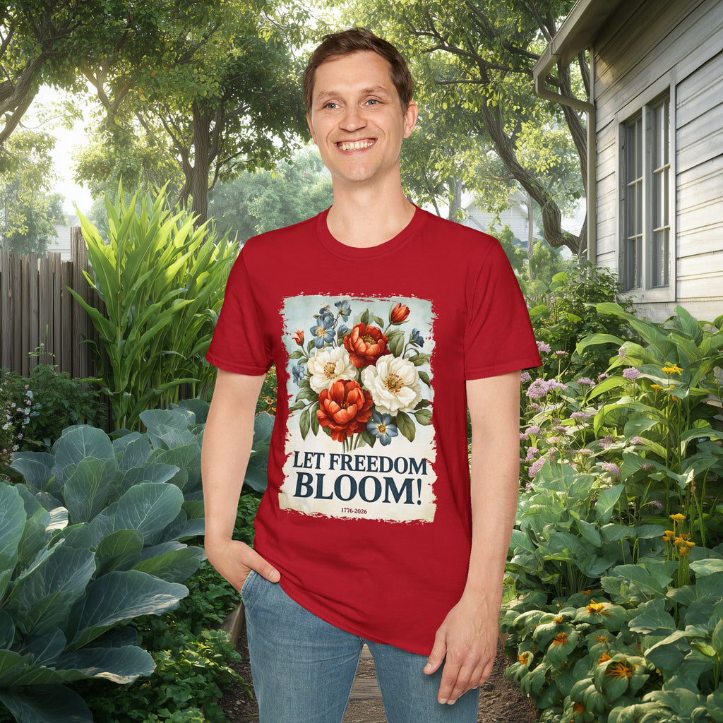 Let Freedom Bloom Patriotic Floral Vintage Poster T-Shirt