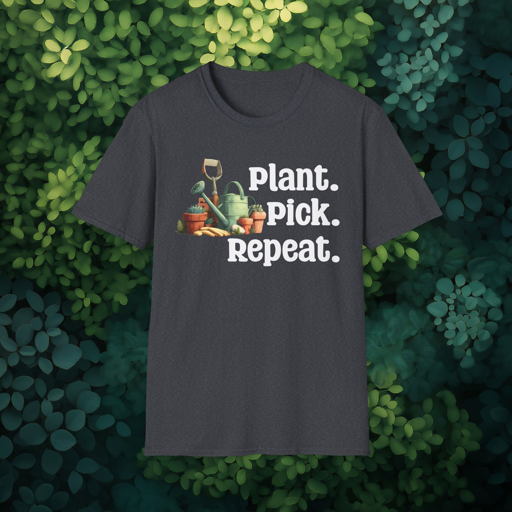 Plant Pick Repeat, Cartoon Gardener T-Shirt