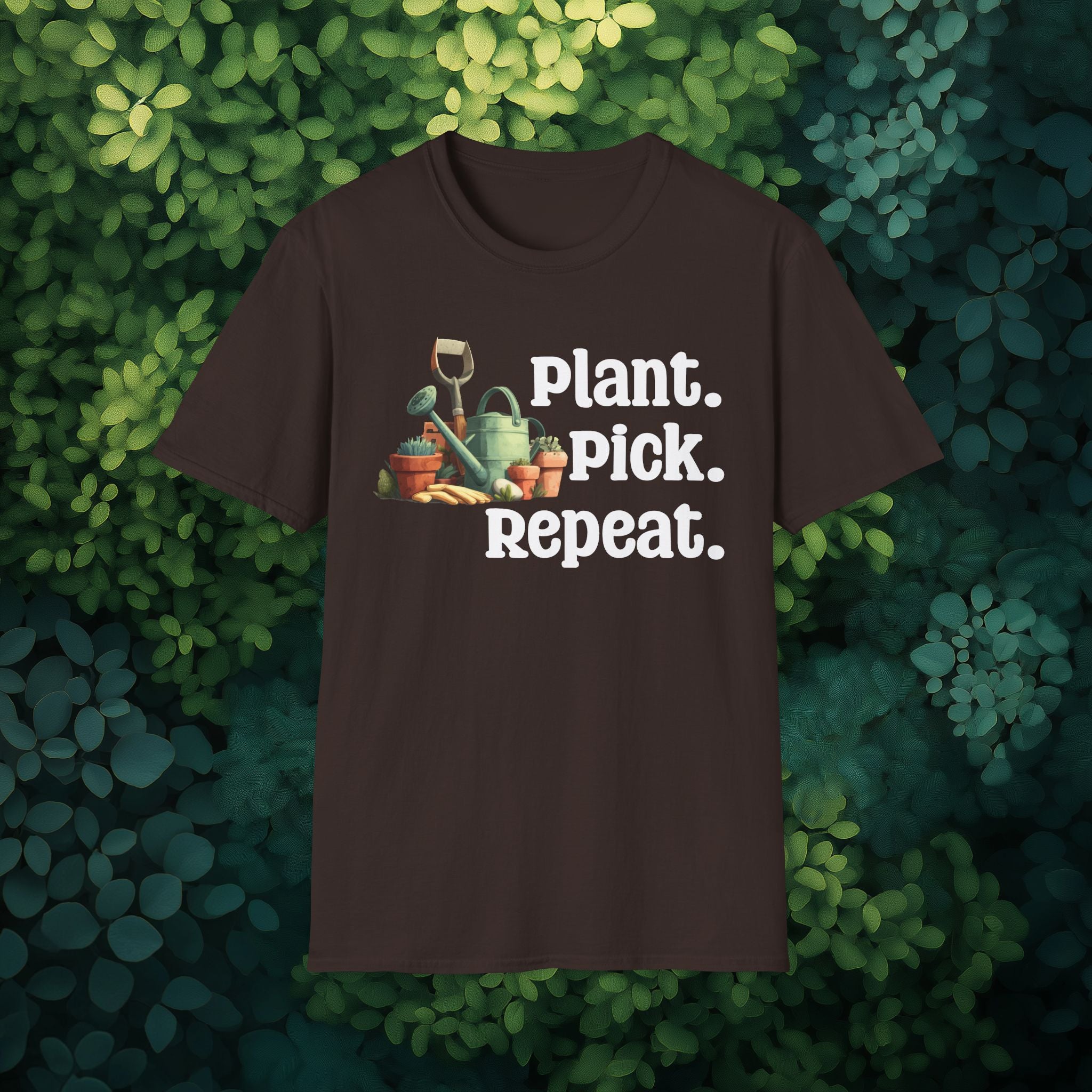 Plant Pick Repeat, Cartoon Gardener T-Shirt